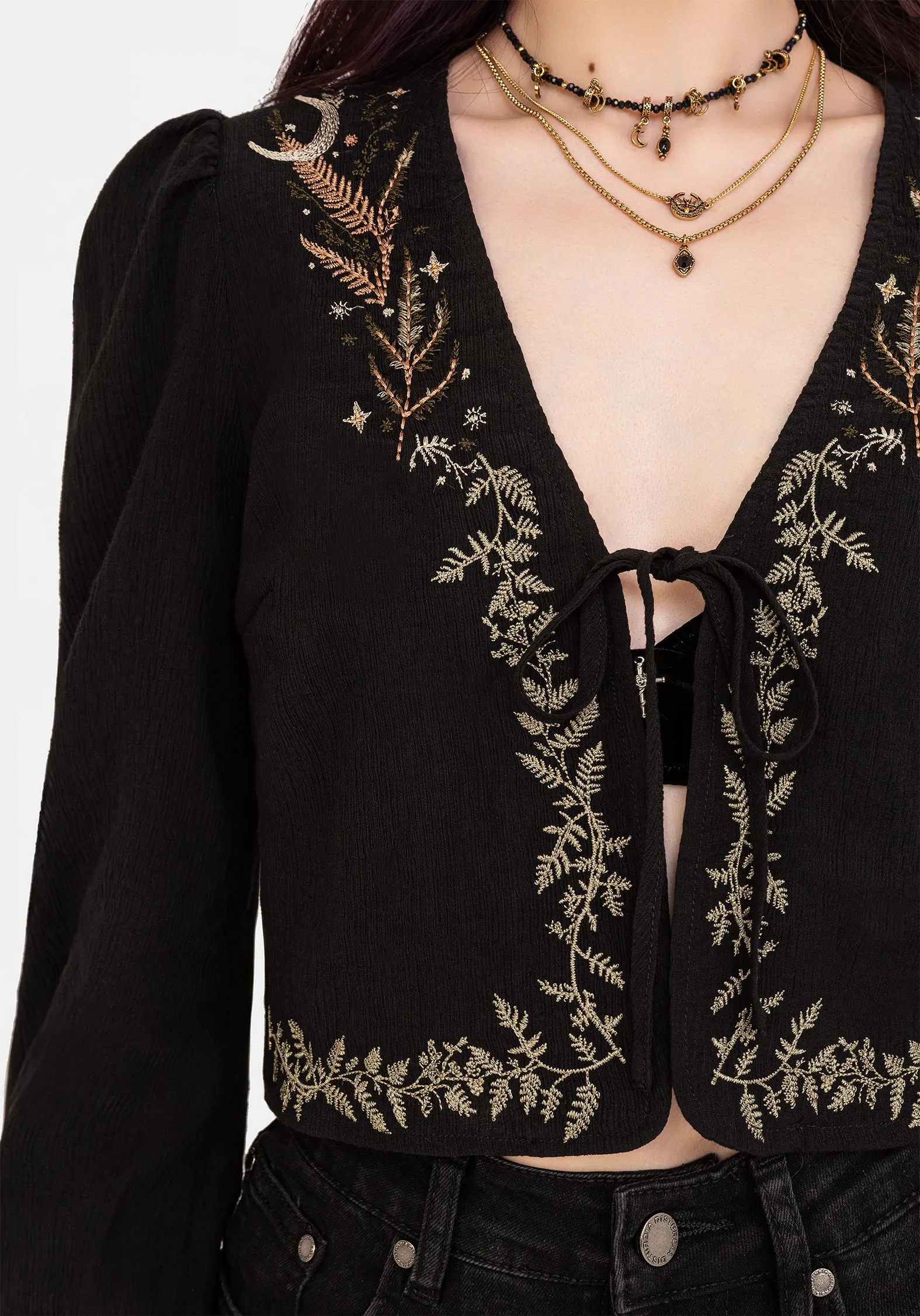 CompactSize Abellona Embroidered Tie Front Blouse
