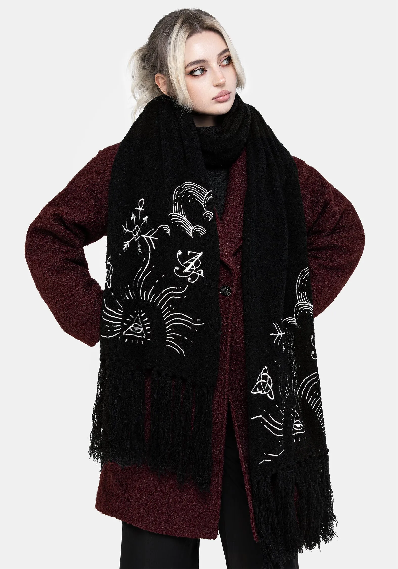 Minimal Comfort Layered Neckline Abracula Boucle Scarf