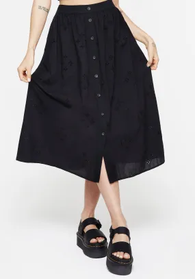 Laidback Feel Modern Design Crux Broiderie Cotton Button Up Midi Skirt