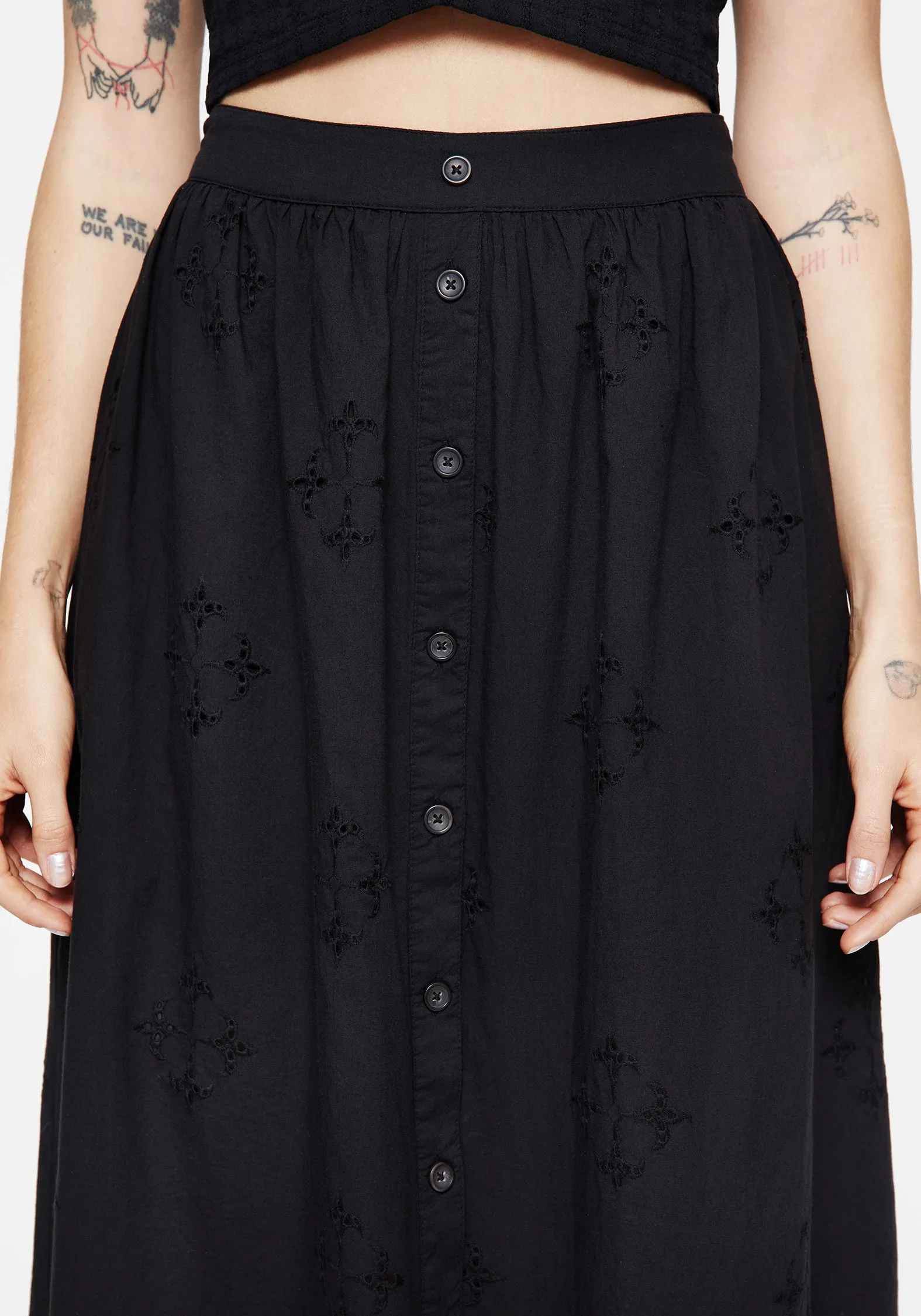 Crux Broiderie Cotton Button Up Midi Skirt Soft Vibe
