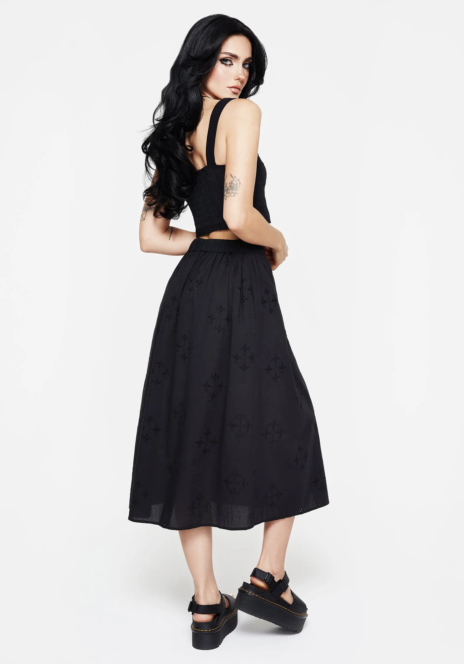 Crux Broiderie Cotton Button Up Midi Skirt Effortless Feel