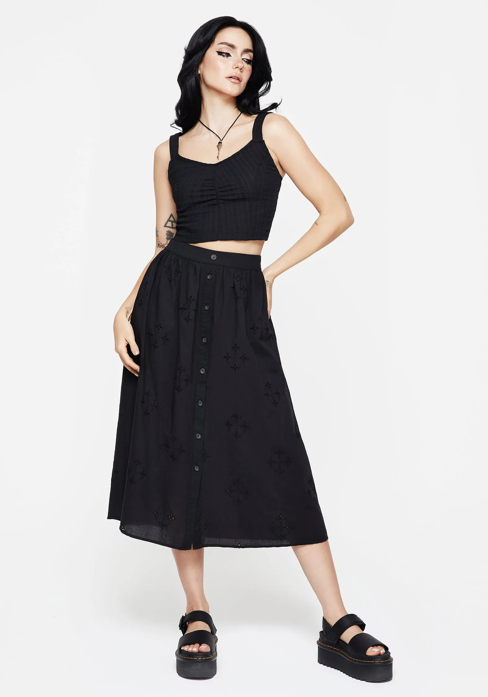 Exclusive Drop Crux Broiderie Cotton Button Up Midi Skirt