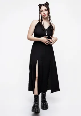 Outfit Boost Silky-Lining Requiem Crinkle Cami Double Split Midaxi Dress
