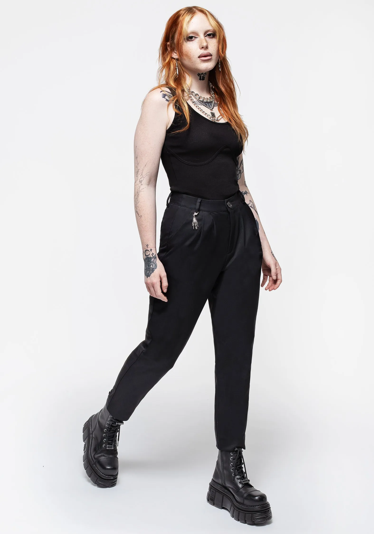 Malverde High Waist Tapered Trousers - Black All Season Wear