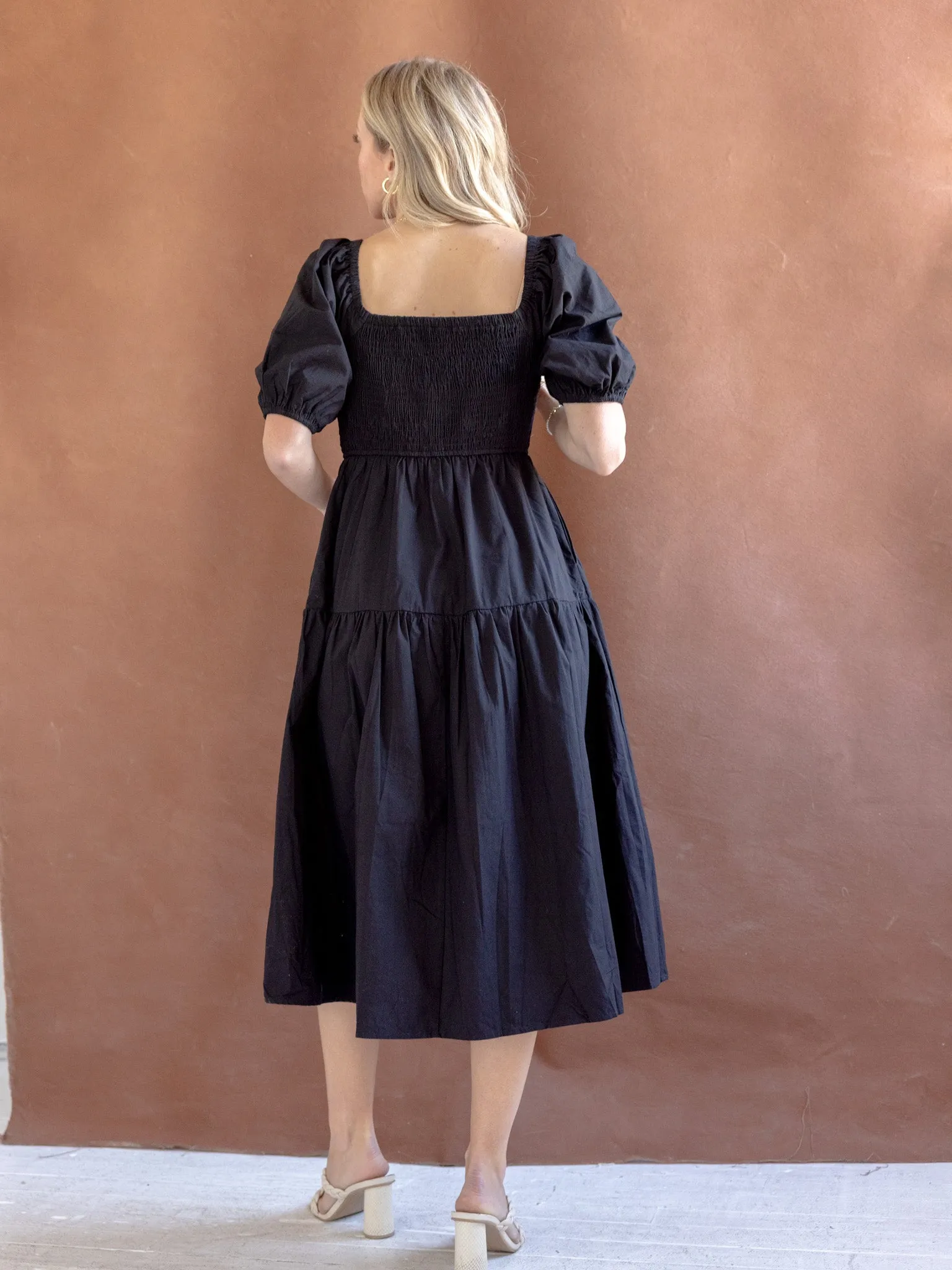 Embroidered-Detail Cool Texture Ada Square Neck Dress