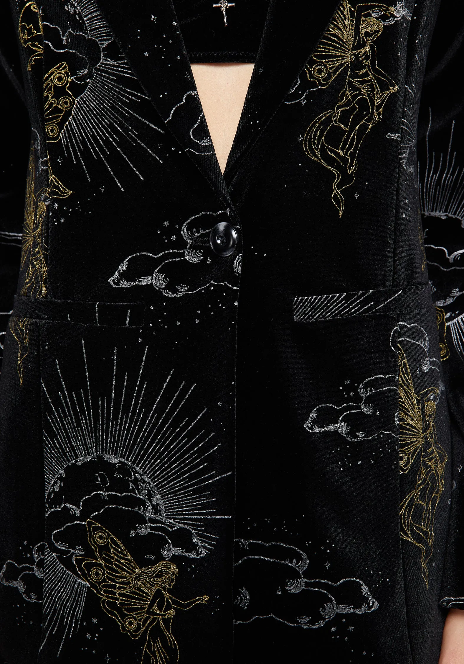 Reinforced Neckline Adelina Foil Print Velour Blazer