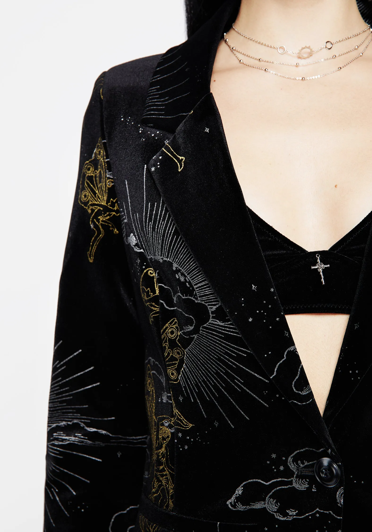 Adelina Foil Print Velour Blazer simple design