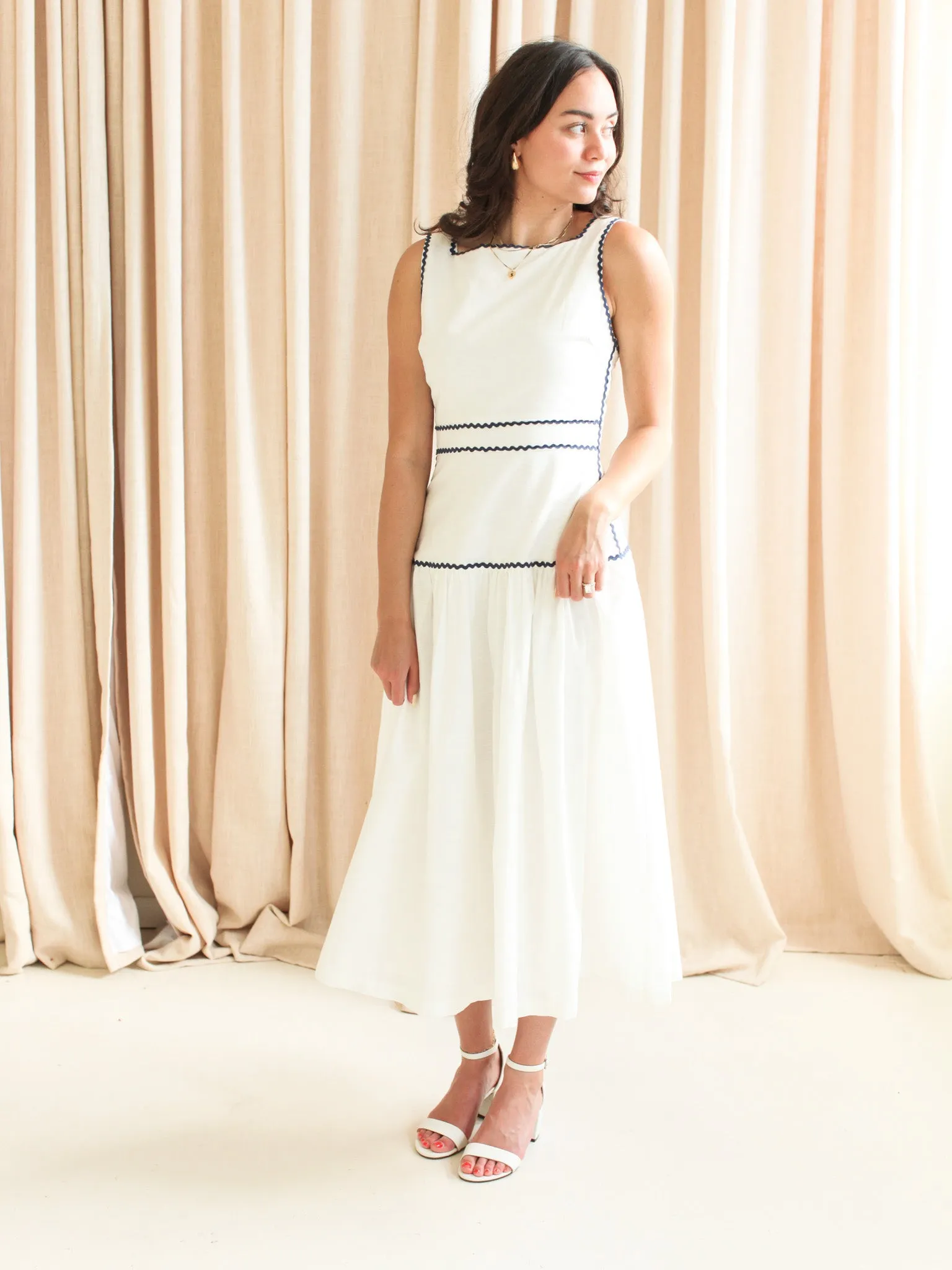 Adeline RicRac Midi Dress - Navy Casual and Comfy Warm Soft