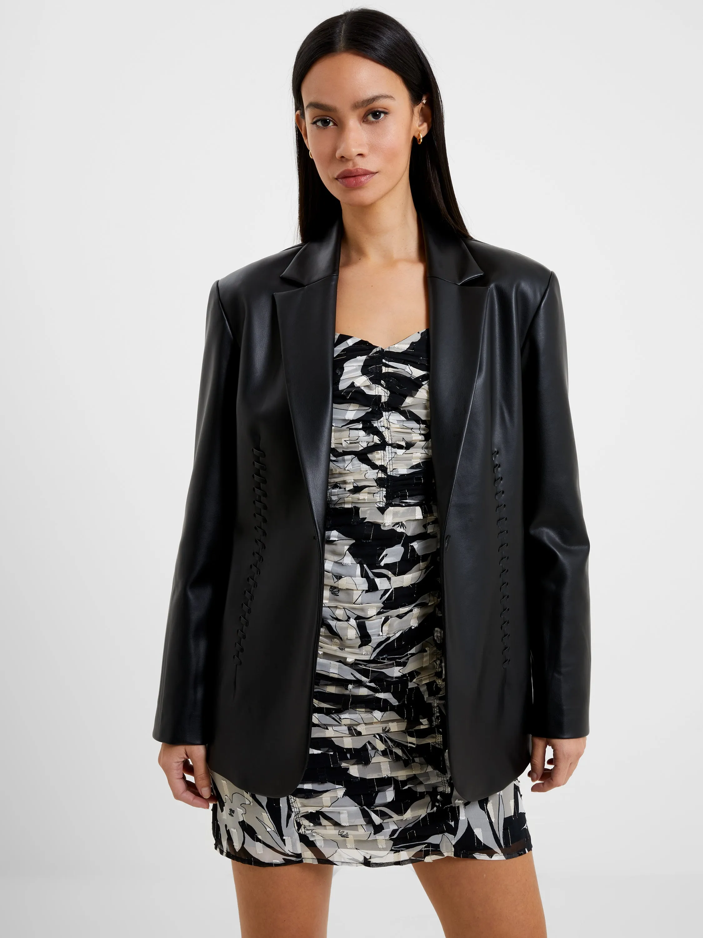 Slim Tailored Crolenda Faux Leather Stitch Blazer