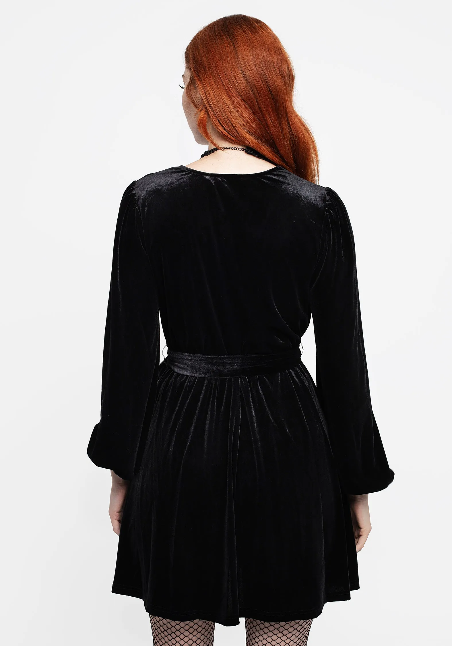 Casual Feel Cleome Floral Spiderweb Embroidered Velour Faux Wrap Mini Dress