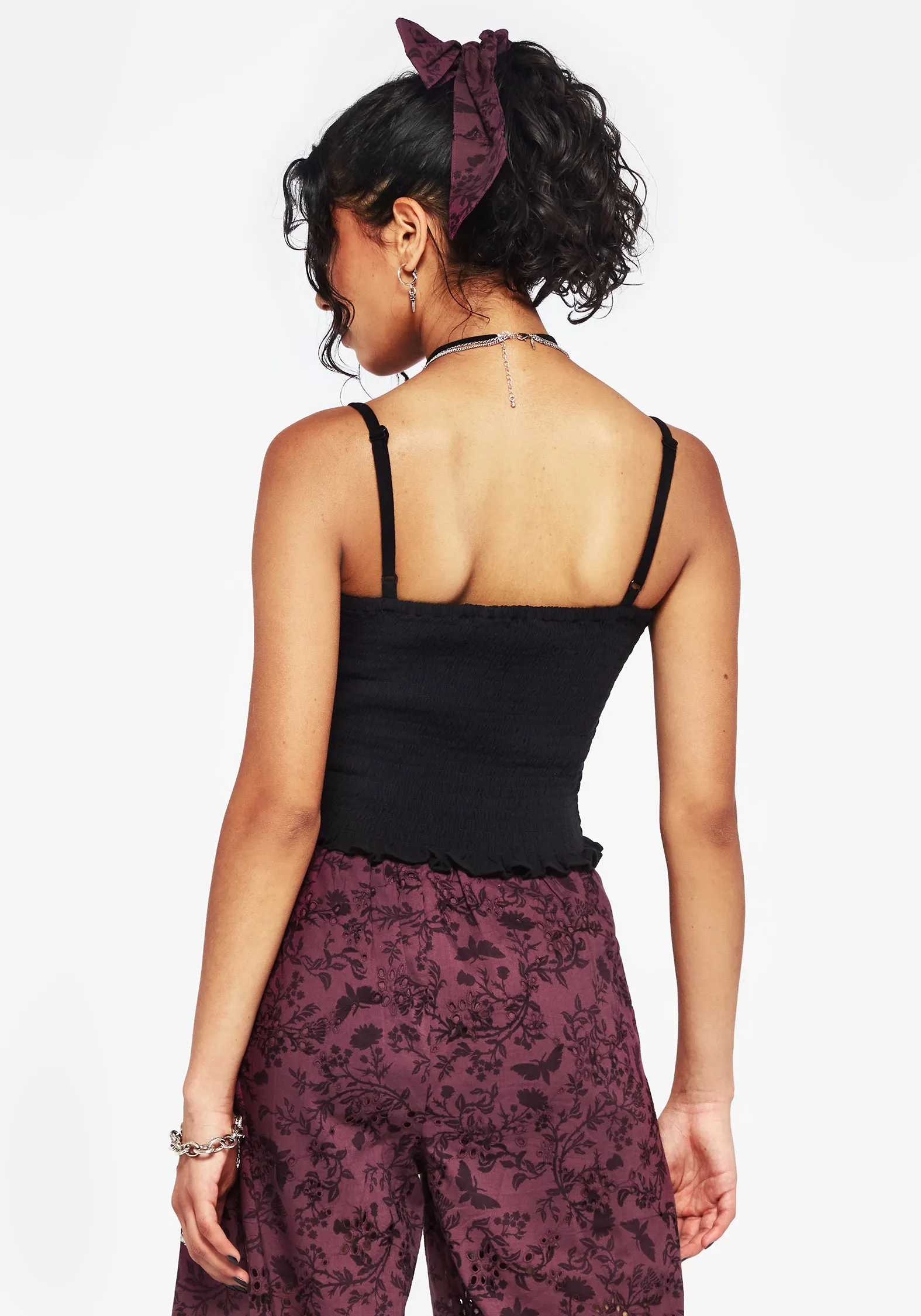 Low Profile Waistband Integration Recycled Polyester Fabric Helia Cotton Shirred Cami Top