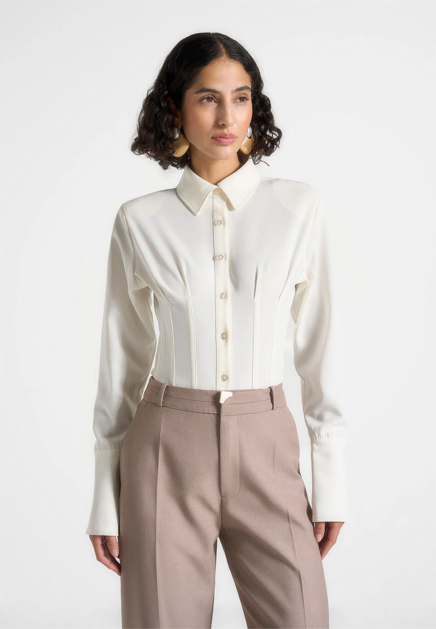 Agnes - Corset Shirt Bodysuit - Off White Practical Design