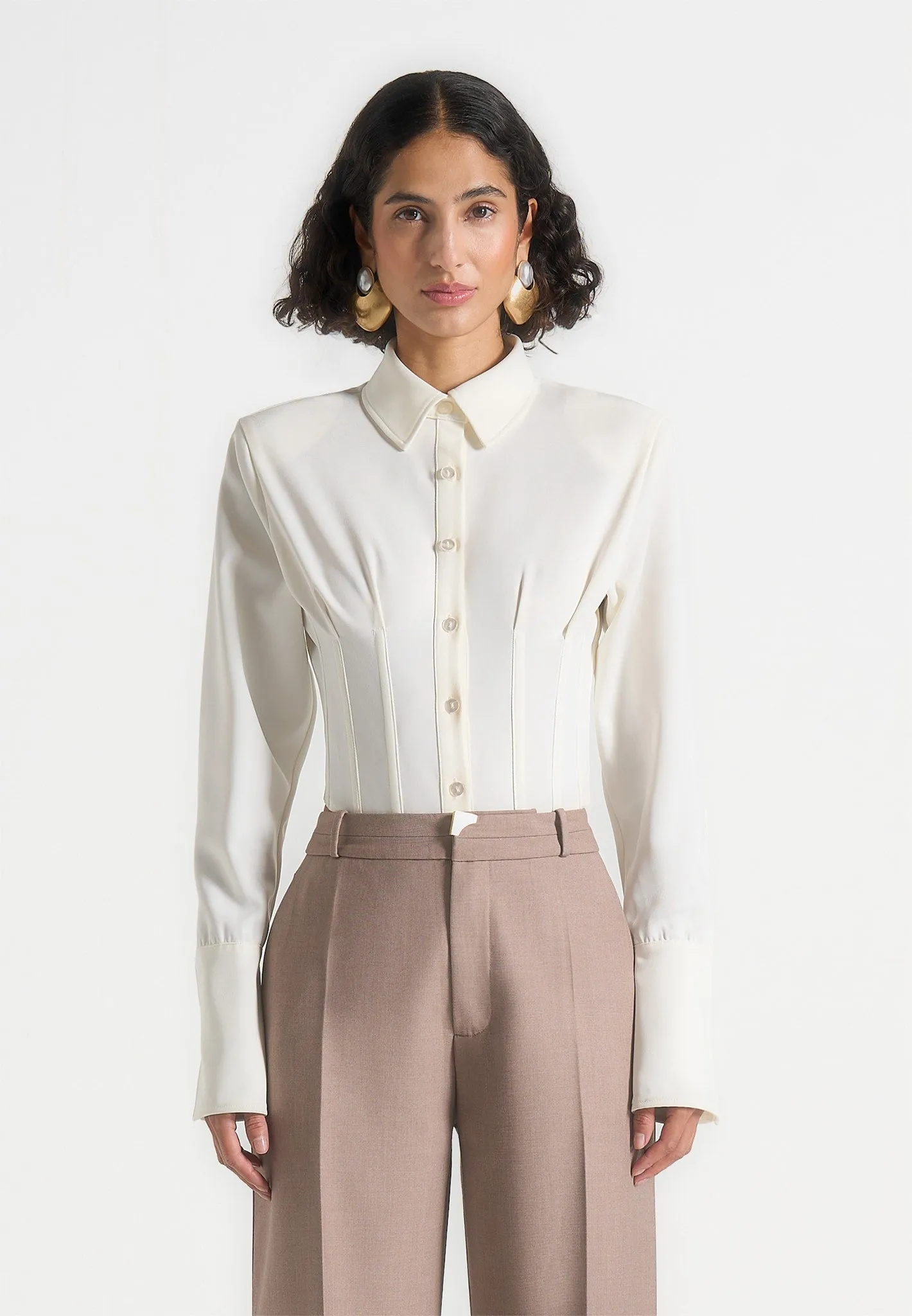 Agnes - Corset Shirt Bodysuit - Off White Sporty Design