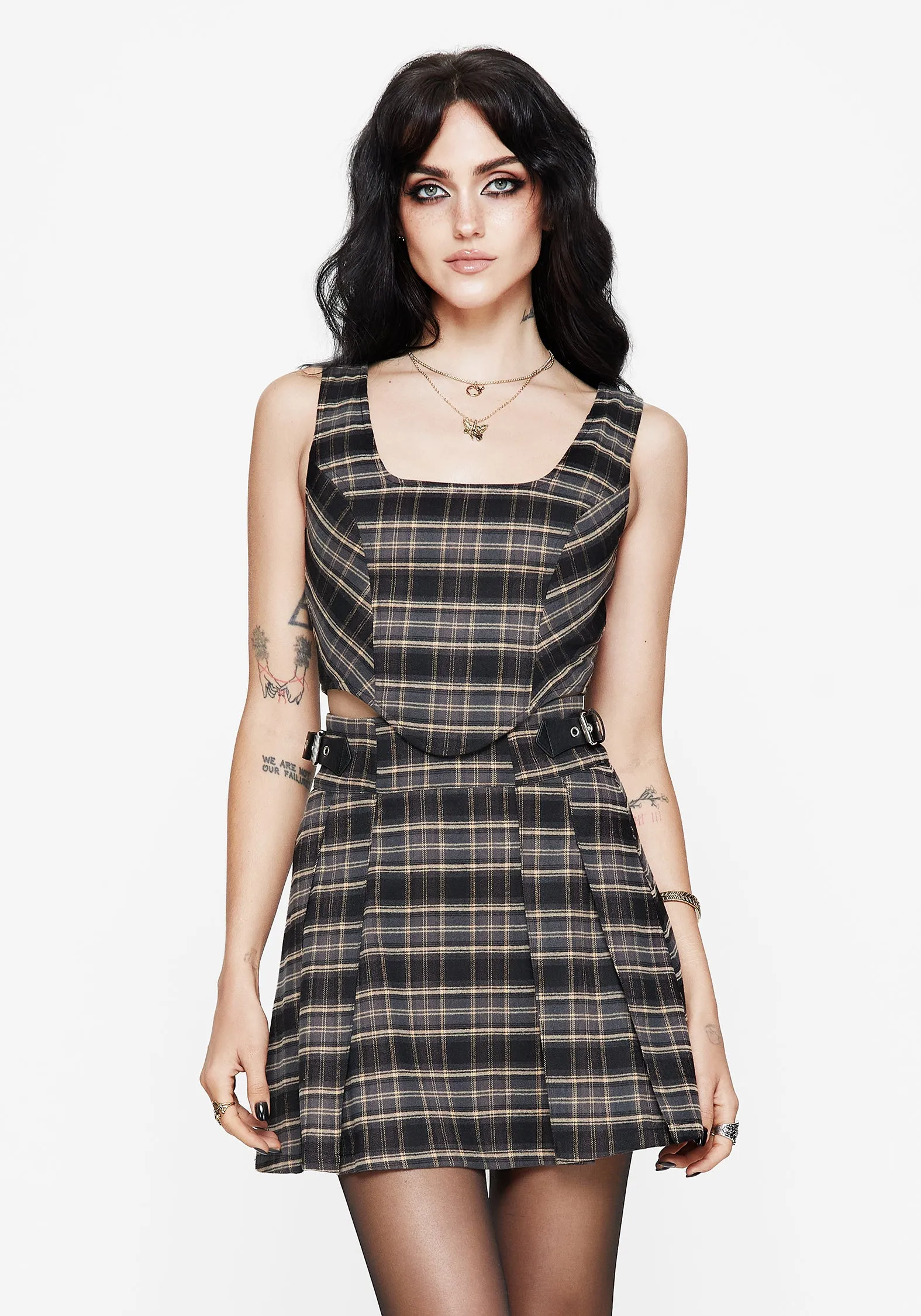 Aiden Check Buckle Detail Mini Skirt Breathable Material Breathable Lining