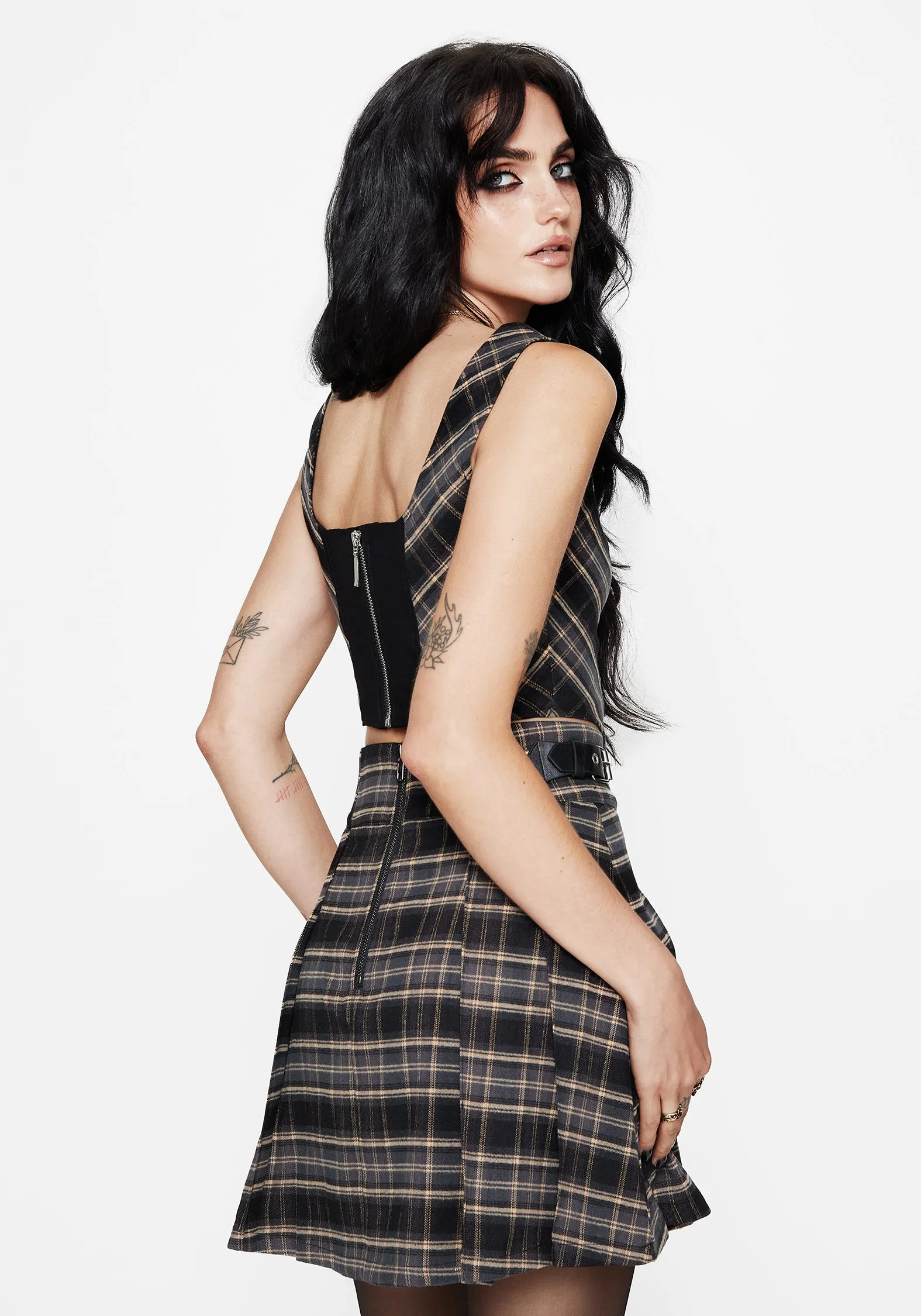 Aiden Check Corset Top Flatlock Seam Technology ZeroWasteProduction