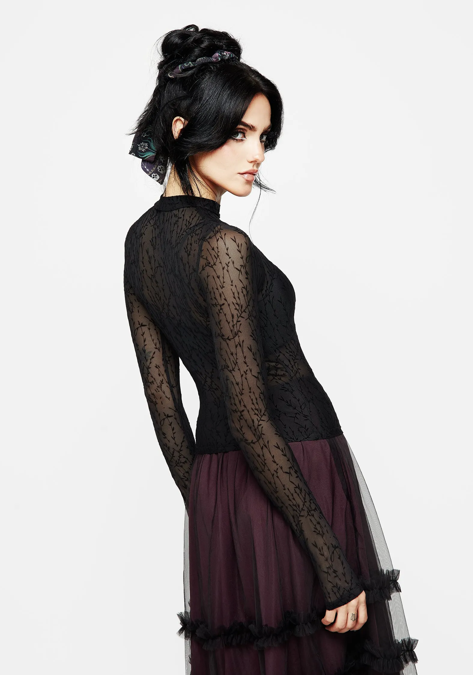 Bouquet Floral Flocked Velour Mesh Top Knit Fabric Technology BondedEdges