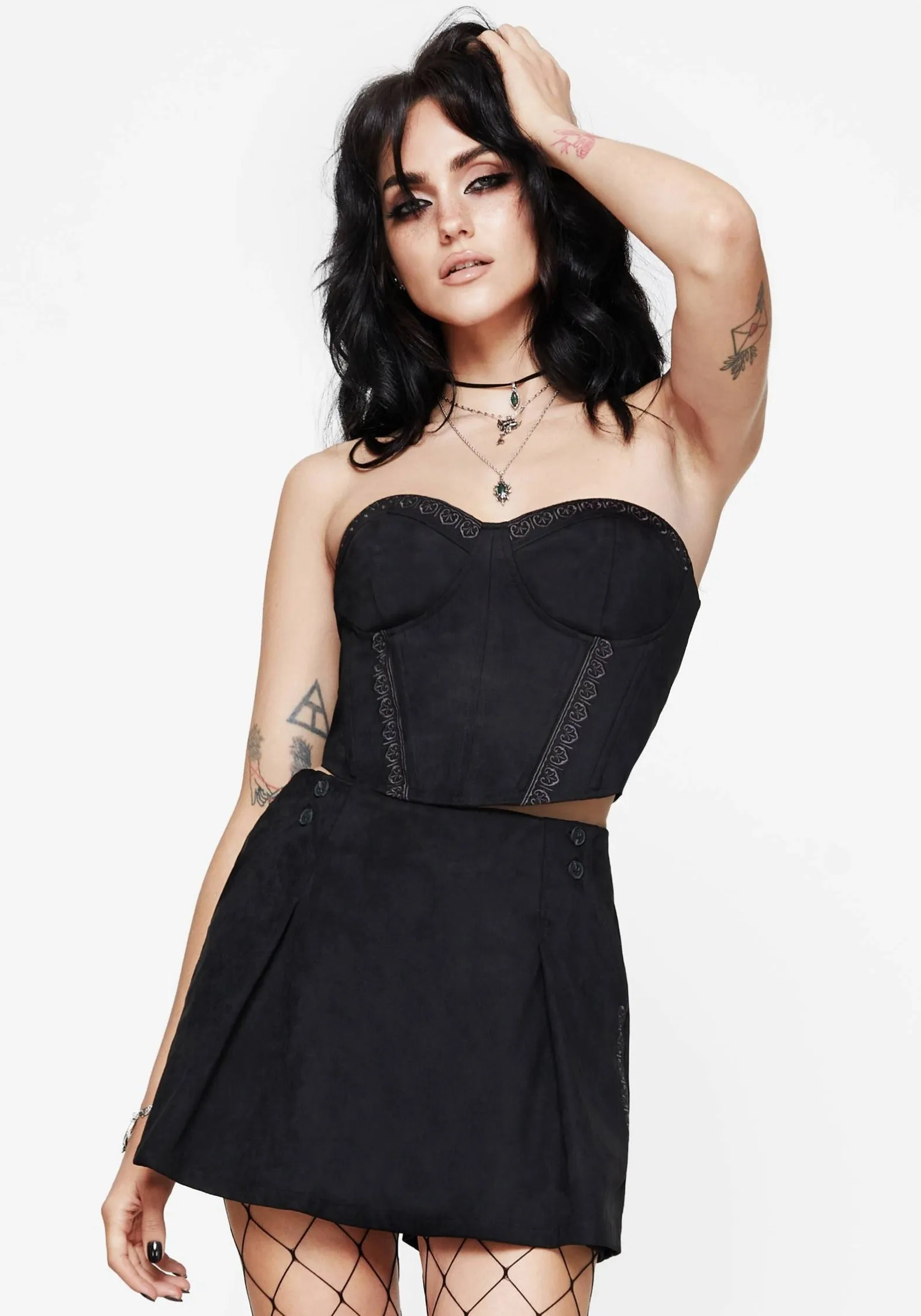 Lauma Embroidered Faux Suede Skort Seasonal Drop Mix Culture