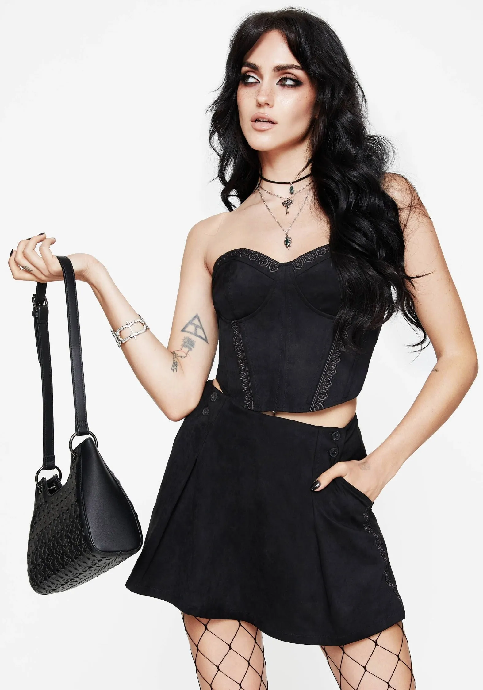 Fall Favorite Lauma Embroidered Faux Suede Skort