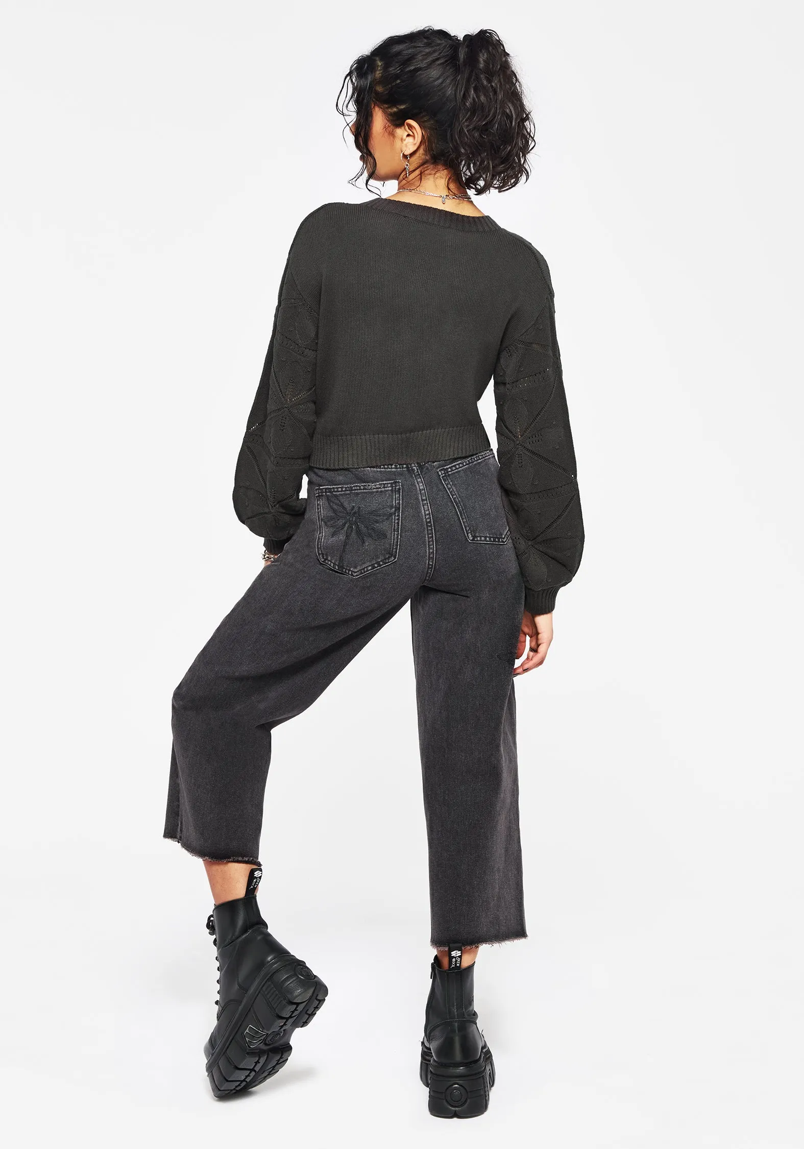 All-Day Use Alda Floral Pointelle Balloon Sleeve Knit Cardigan