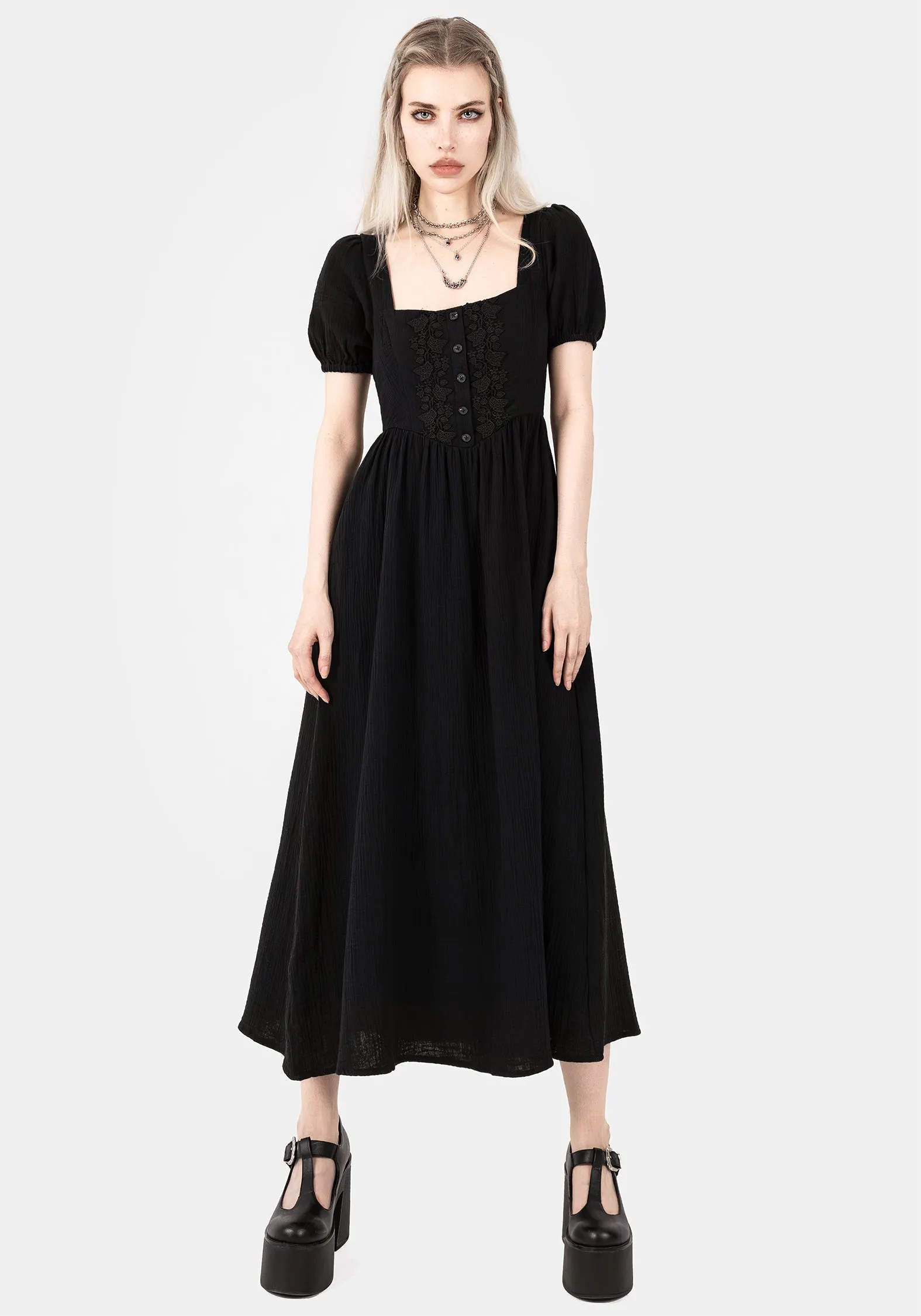 Chic Style Chilly Comfort Wear Alder Cotton Detail Midaxi Dress