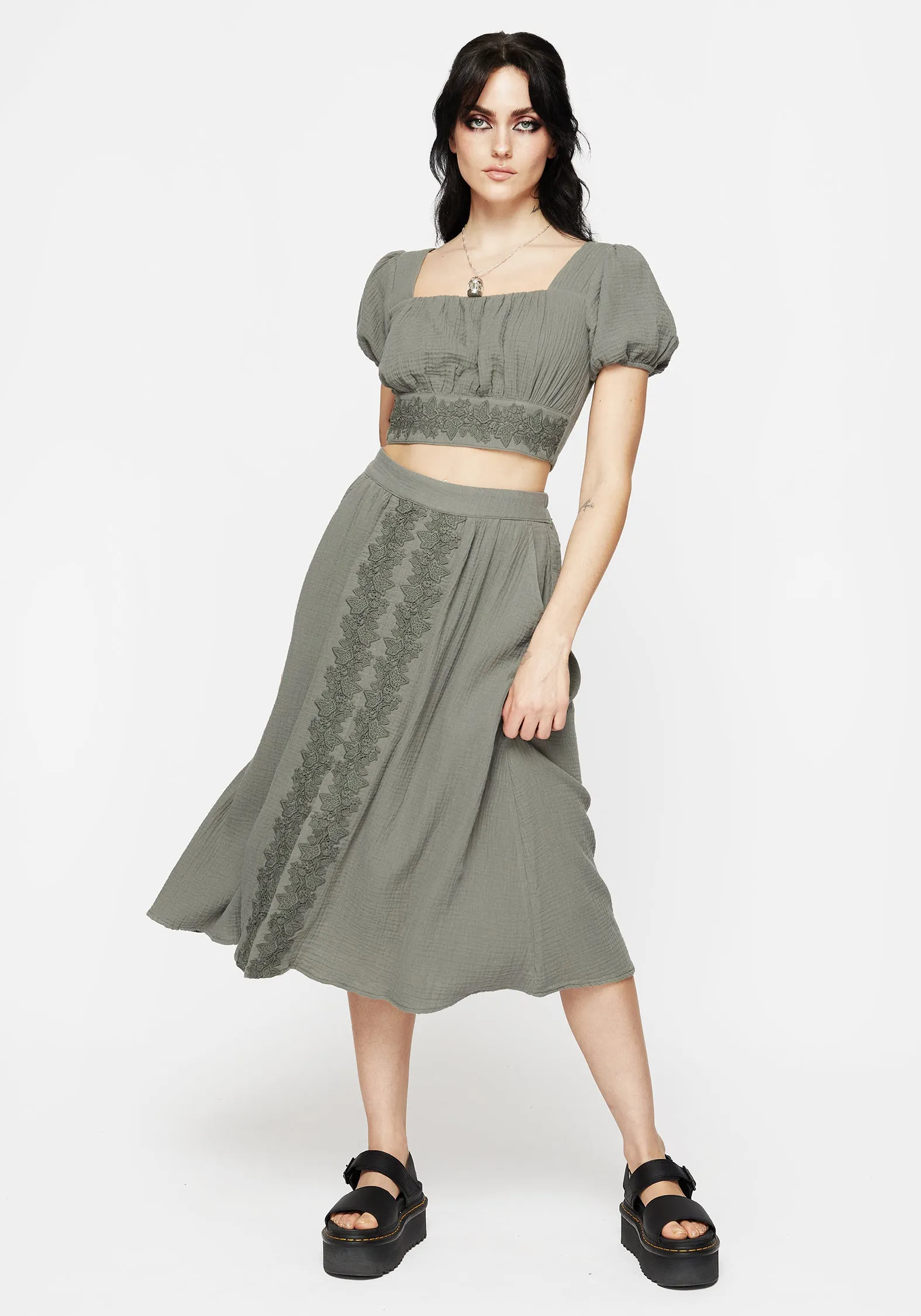 Alder Cotton Ivy Detail Crop Top MultiPanelConstruction Stretchable Blend