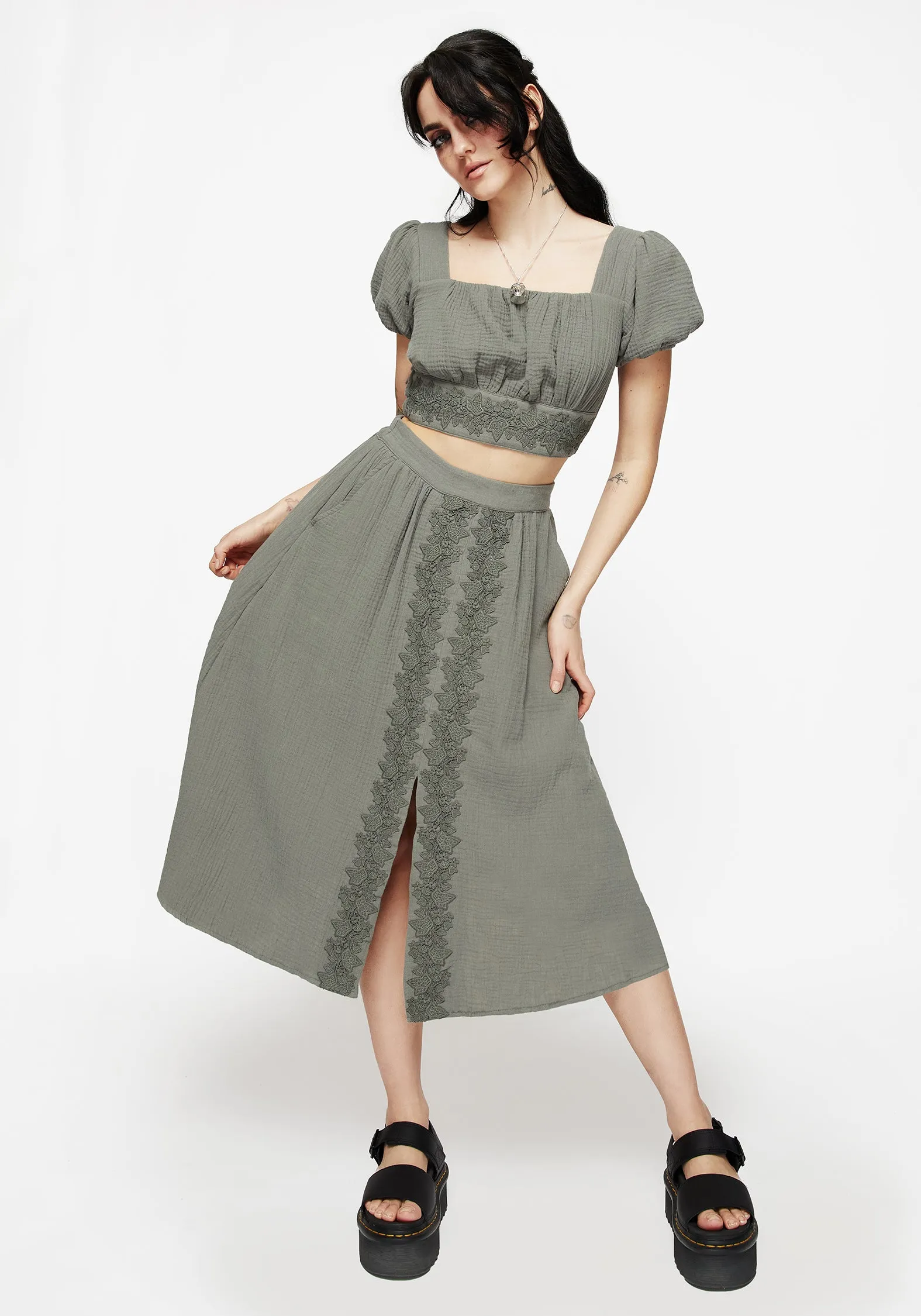 Alder Cotton Ivy Detail Midi Skirt Timeless Touch