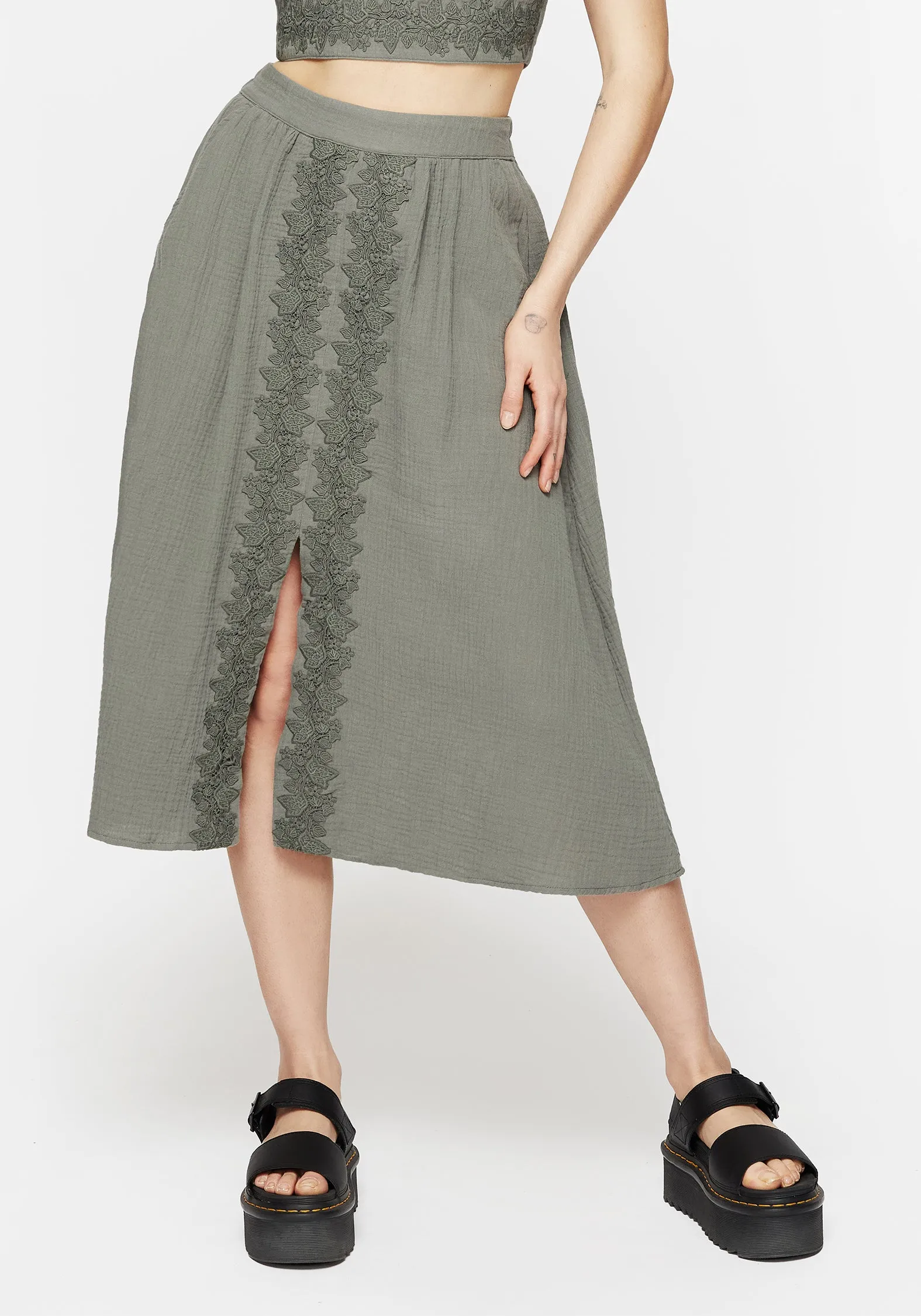 Occasion Dressing Alder Cotton Ivy Detail Midi Skirt