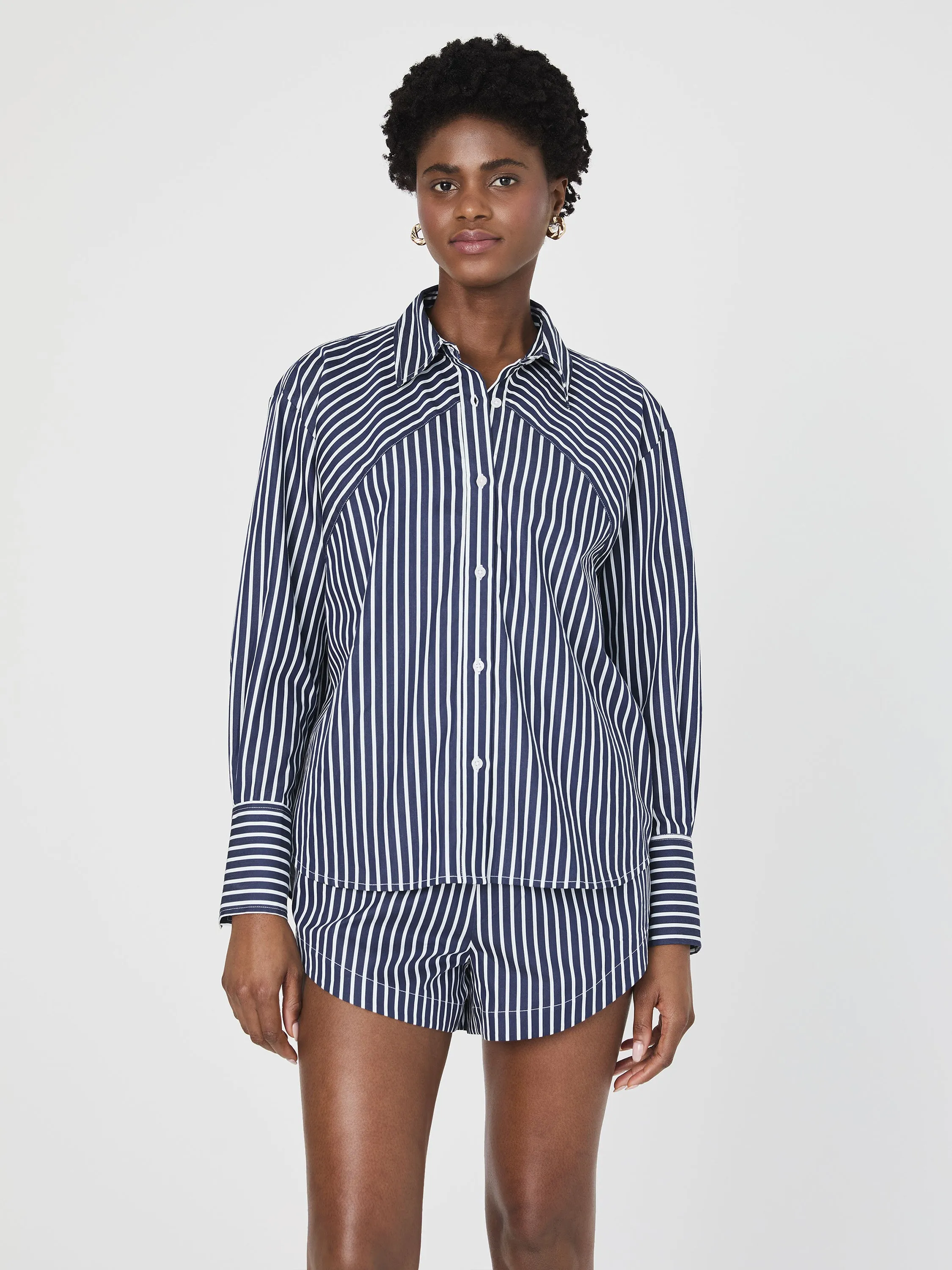 Reinforced Shoulder Alexis Cotton Angled Yoke Striped Shirt