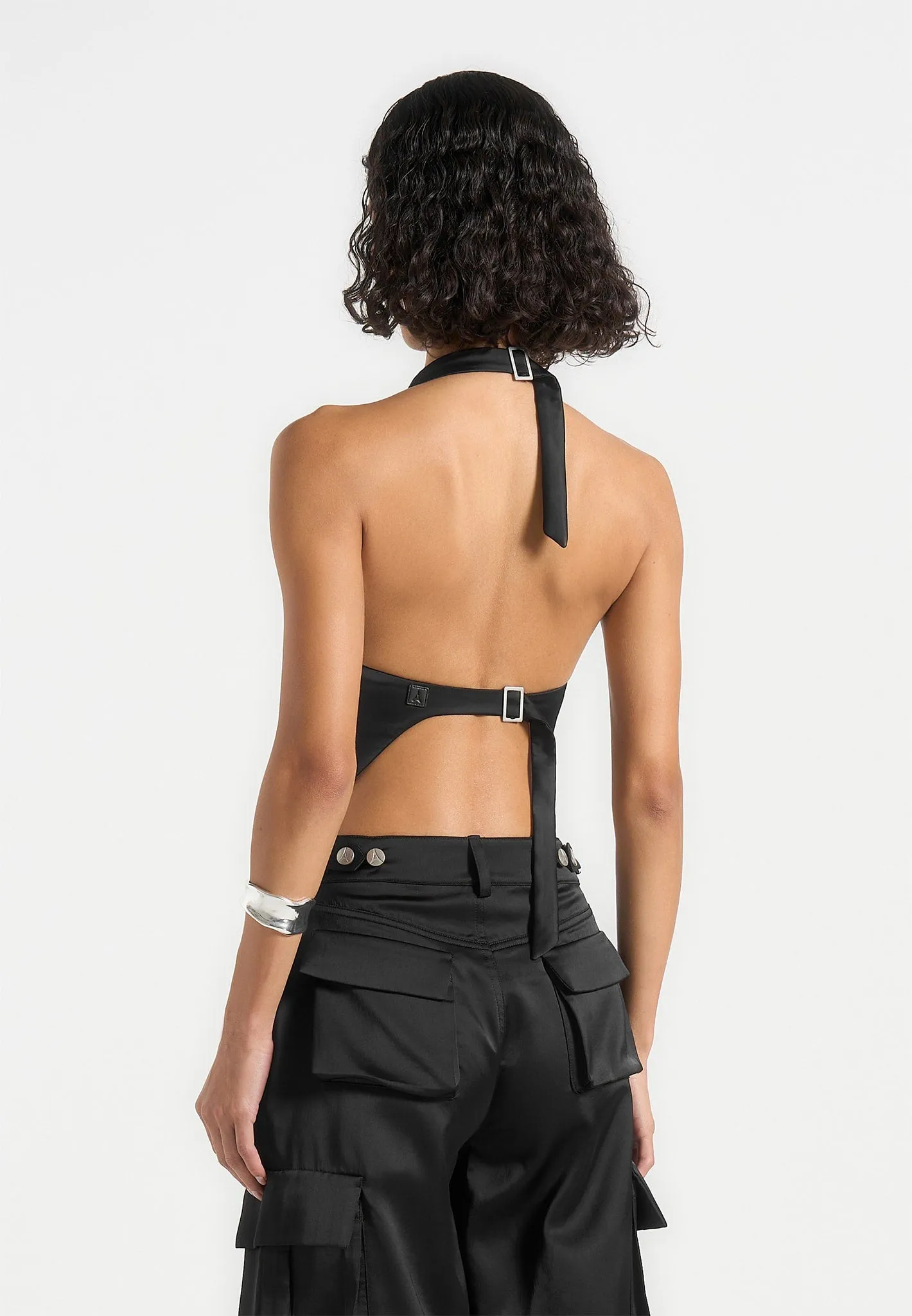 Claudette - Satin Halterneck Backless Top - Black Everyday apparel