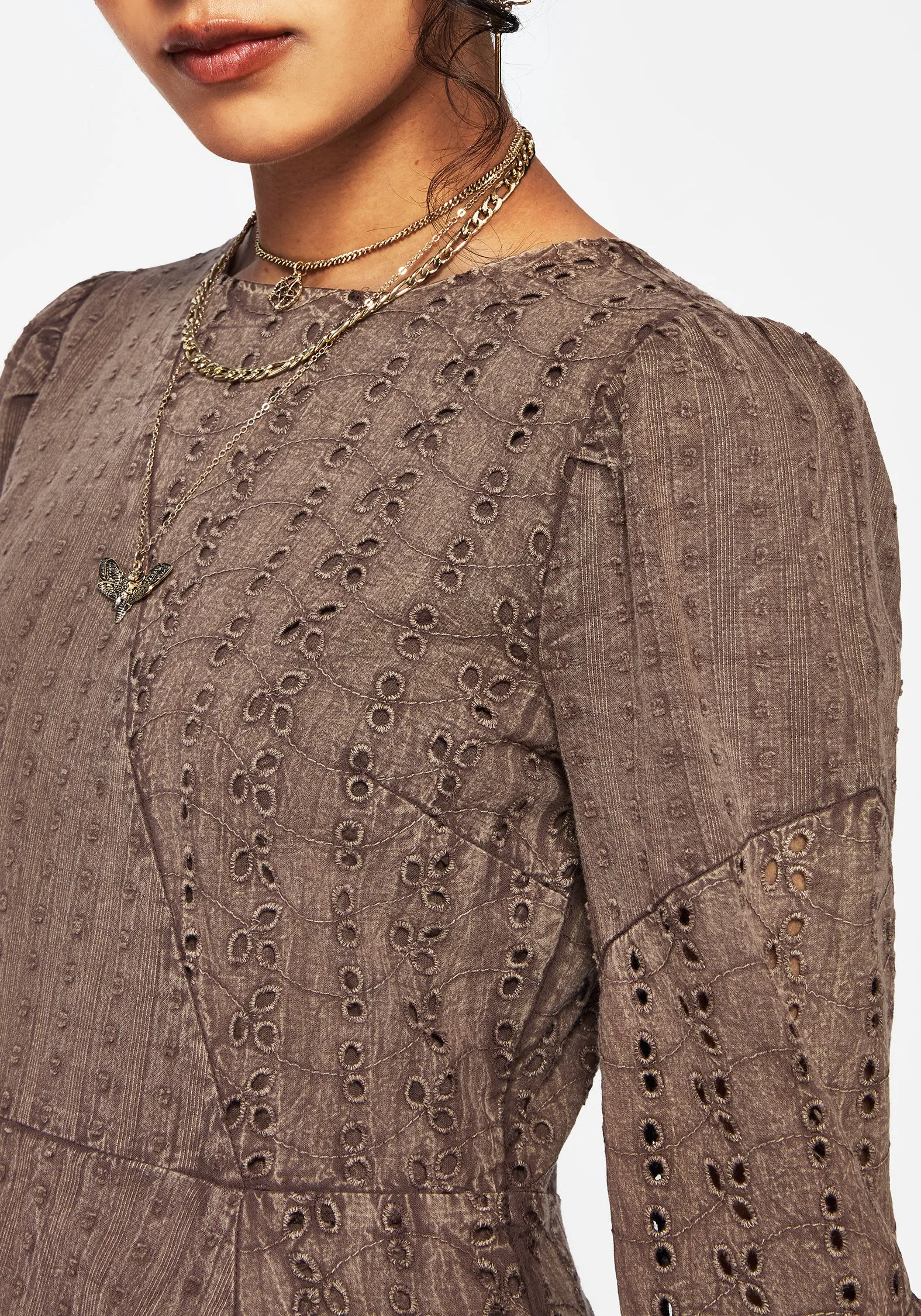 Summerisle Cotton Broderie Detail Mini Smock Dress Relaxed Layers