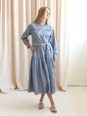 Graduation-Event Cozy Wear Ulla Johnson Brin Drop Waist Long Sleeve Dress - Chambray