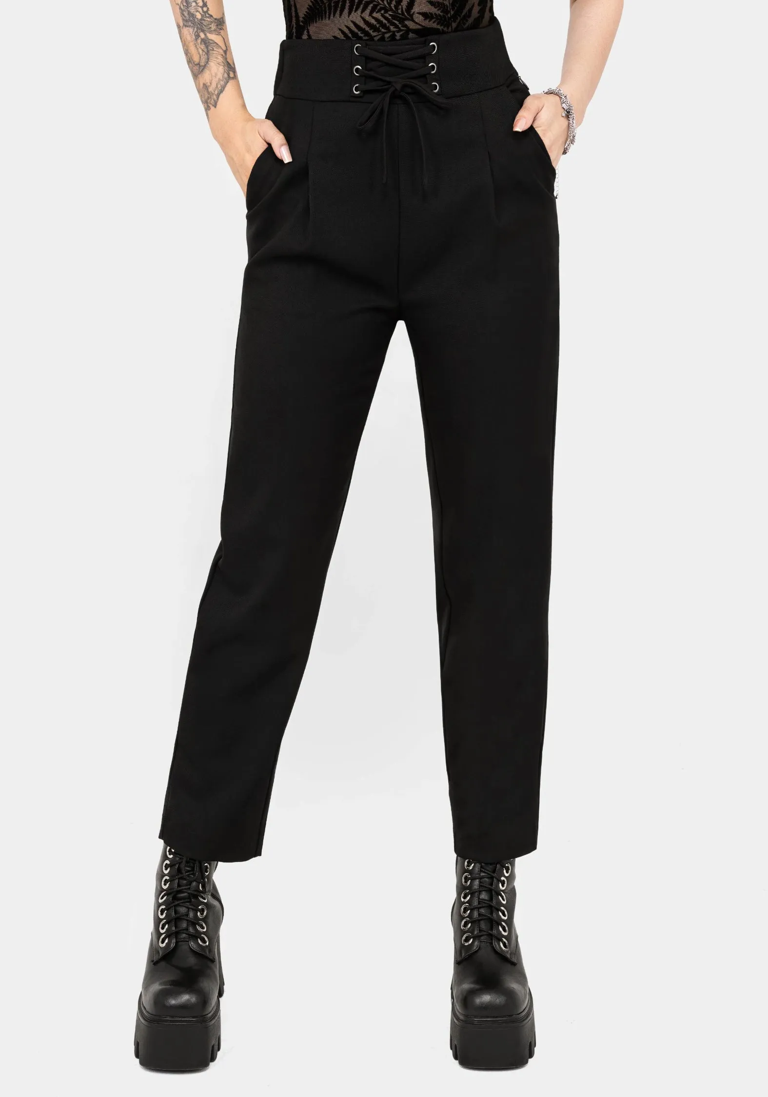 Cassandra Lace-Up Waist Tailored Trouser High Density Weave