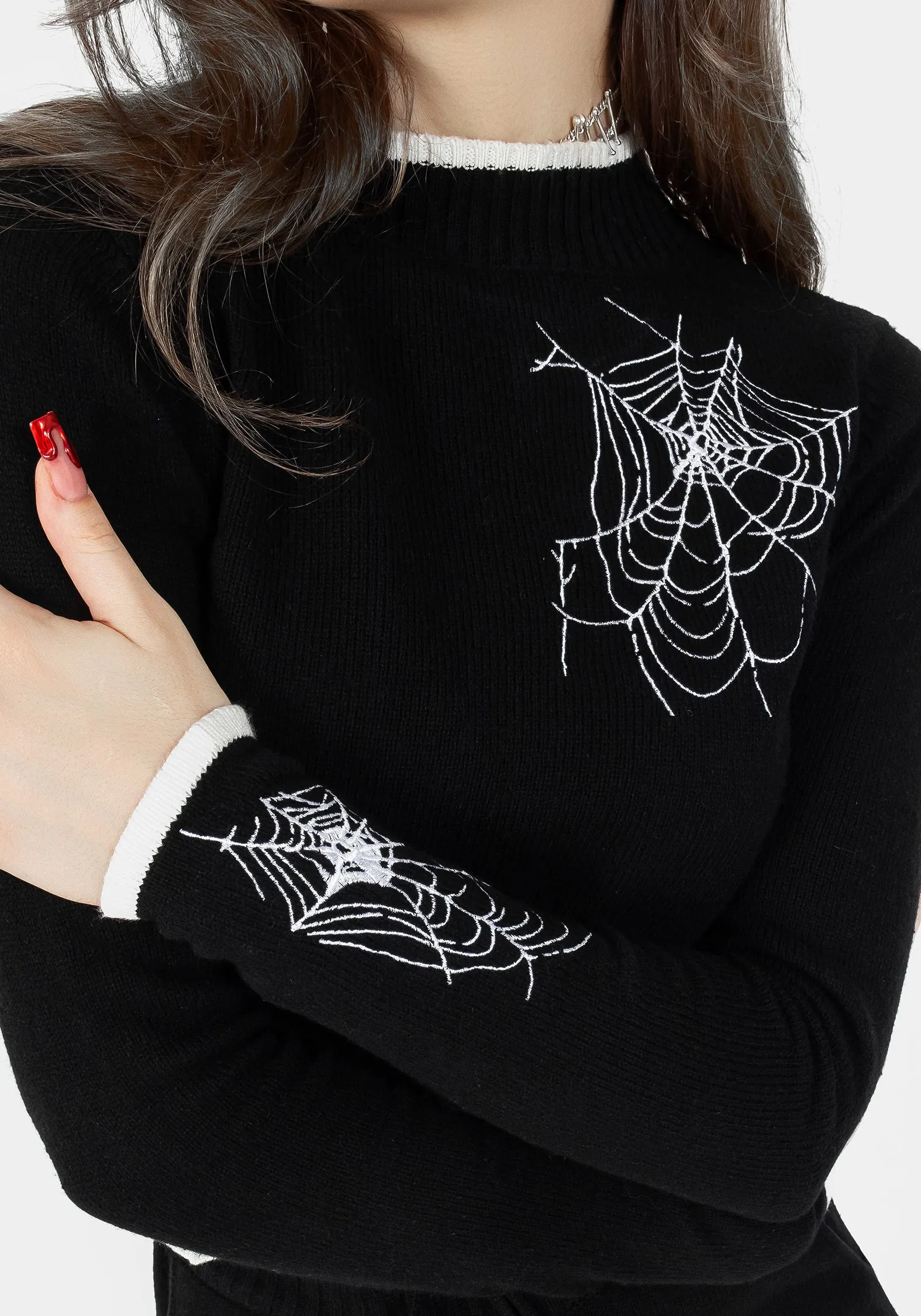 Araneae Embroidered Long Sleeve Knit Jumper Tailored Silhouette