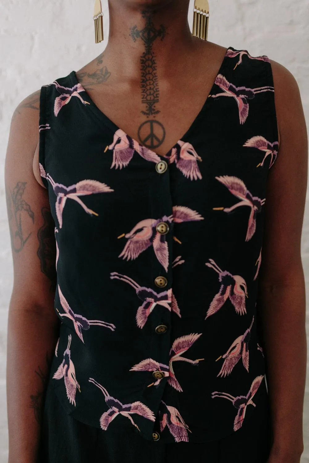 Non Restrictive Cut Soft And Comfortable Aviva Top in Crane Crepe