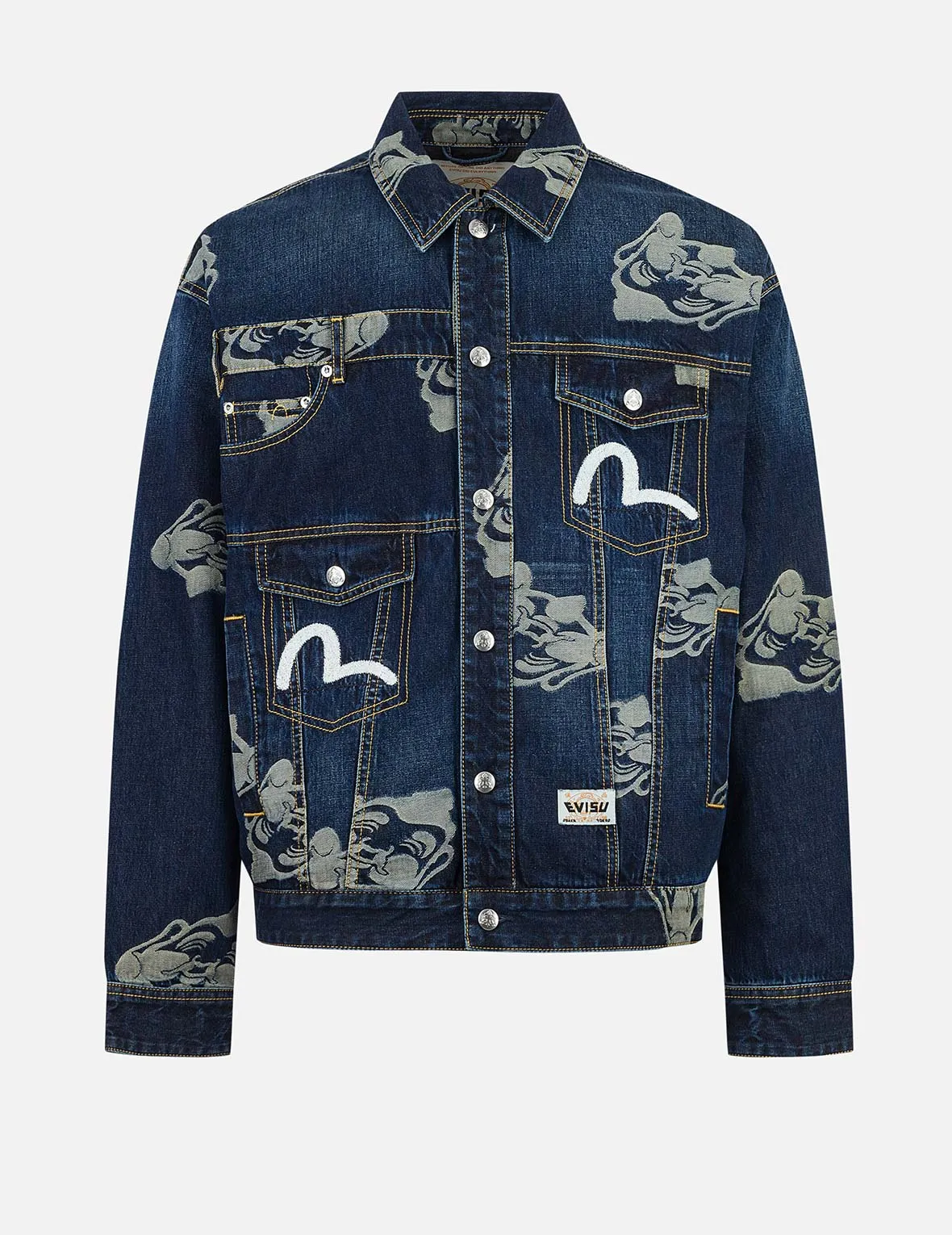 Allover Godhead Jacquard and Seagull Embroidery Loose Fit Deconstructive Denim Jacket CushionedSupport