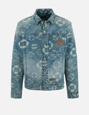 Allover Kamon Jacquard Loose Fit Denim Jacket AntiPillingTreatment