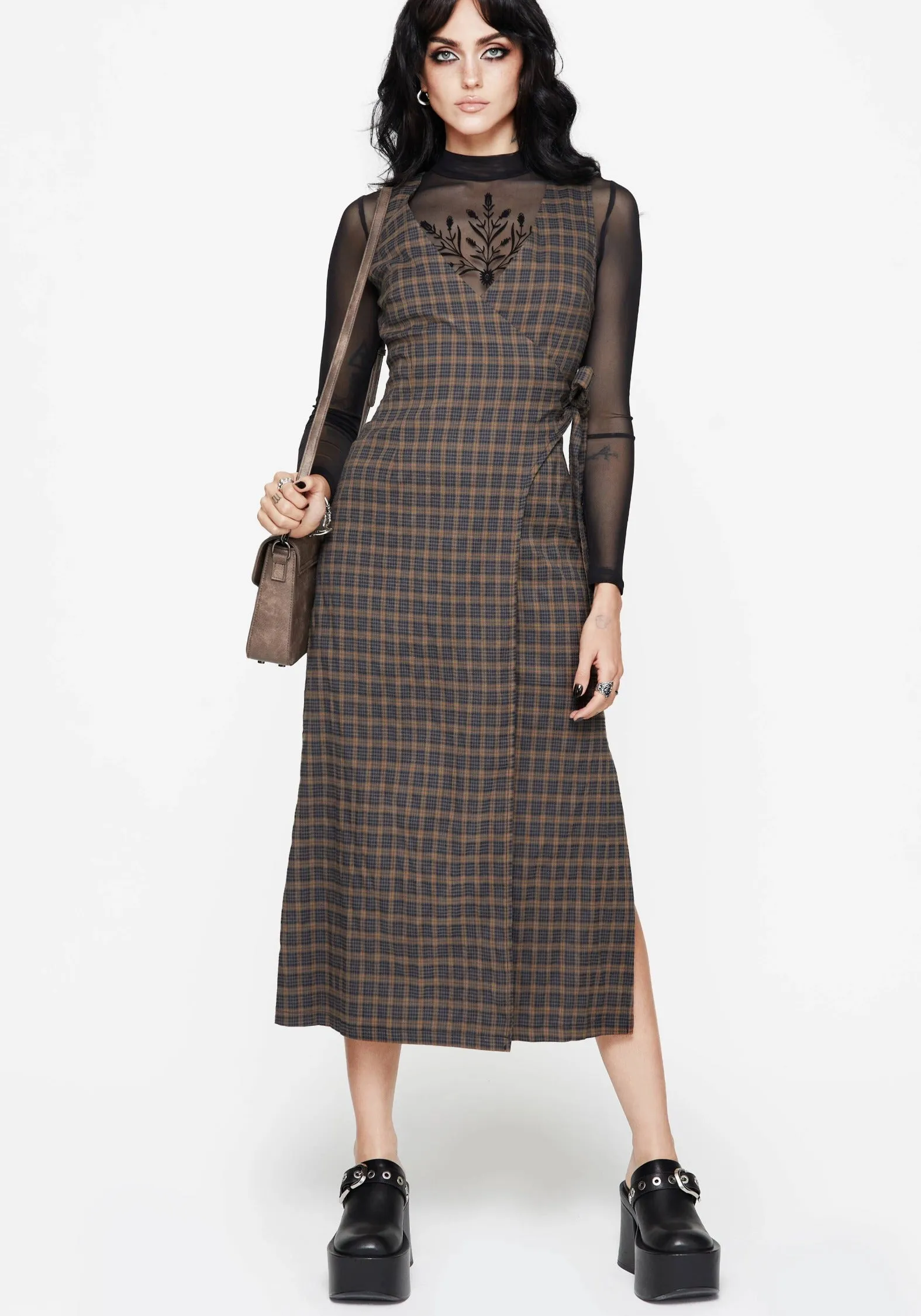 Anniversary-Event Smooth Layering Allure Check Sleeveless Midaxi Wrap Dress