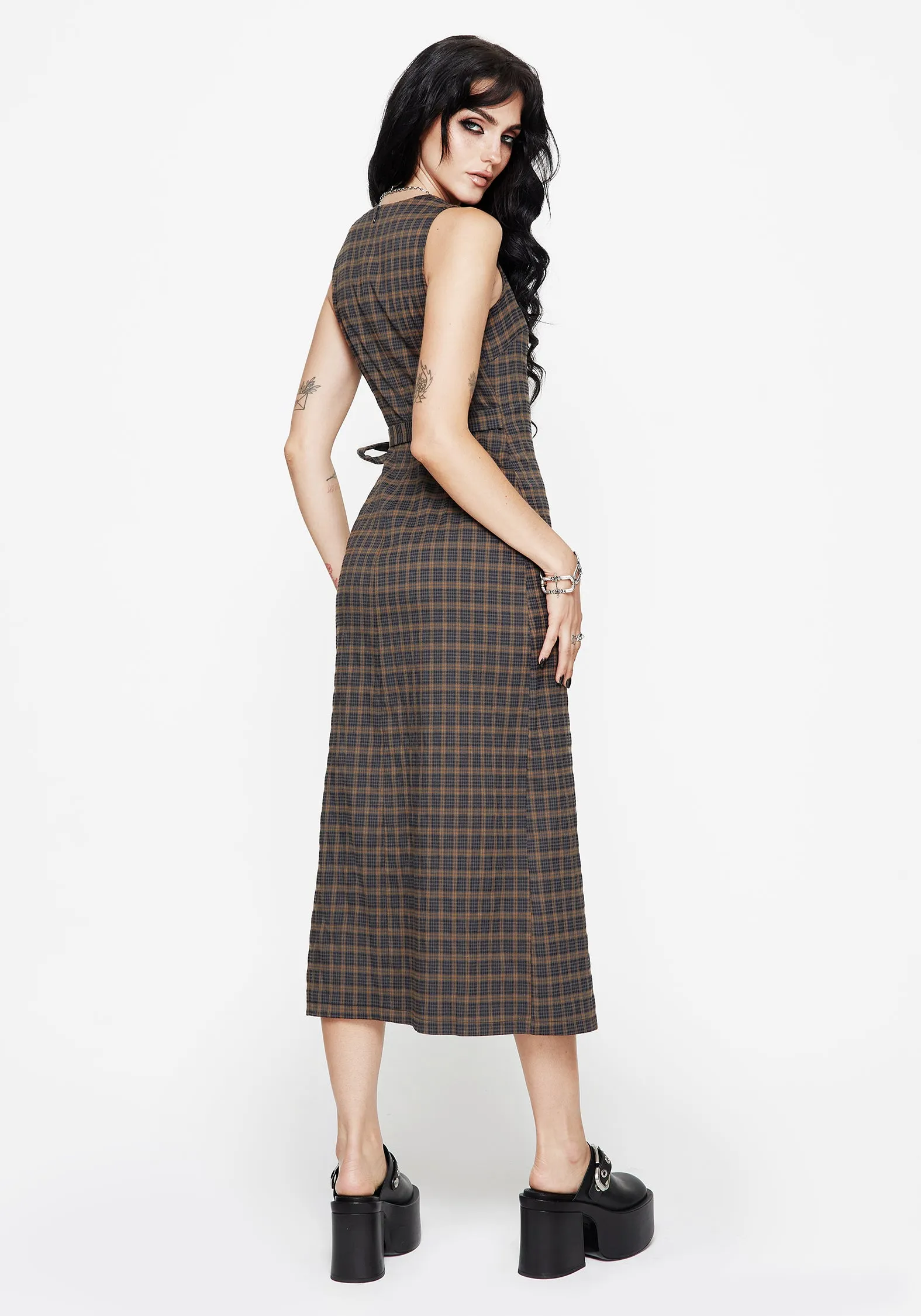 Allure Check Sleeveless Midaxi Wrap Dress All-Season Comfort spring fresh