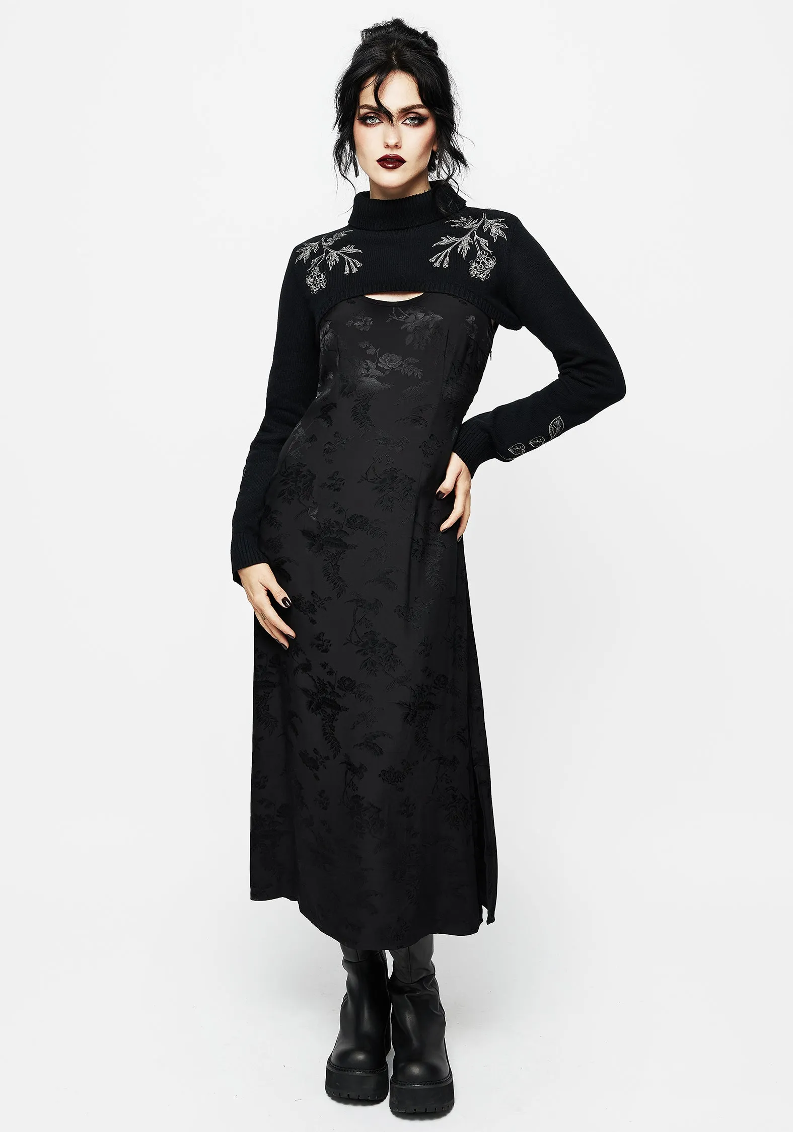 Amalthea Embroidered Roll Neck Extreme Crop Jumper Base Layer