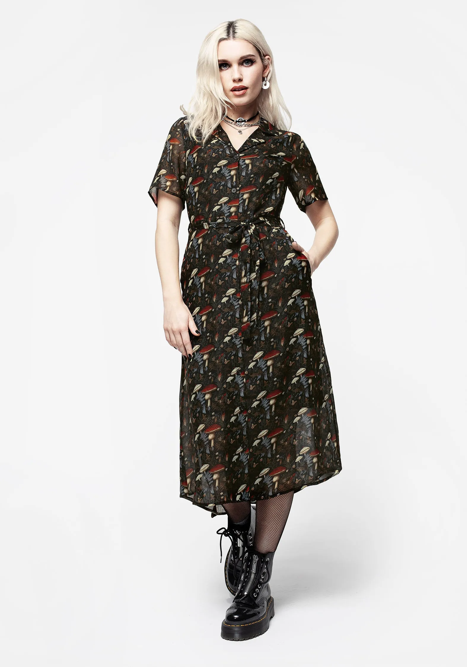 Amanita Chiffon Midi Shirt Dress Cozy Base Cozy Layers