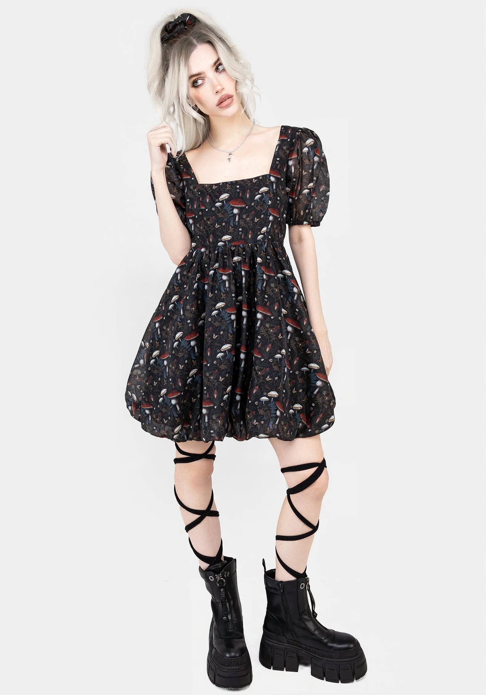 Functional Layer Office Casual Amanita Organza Puffball Mini Dress