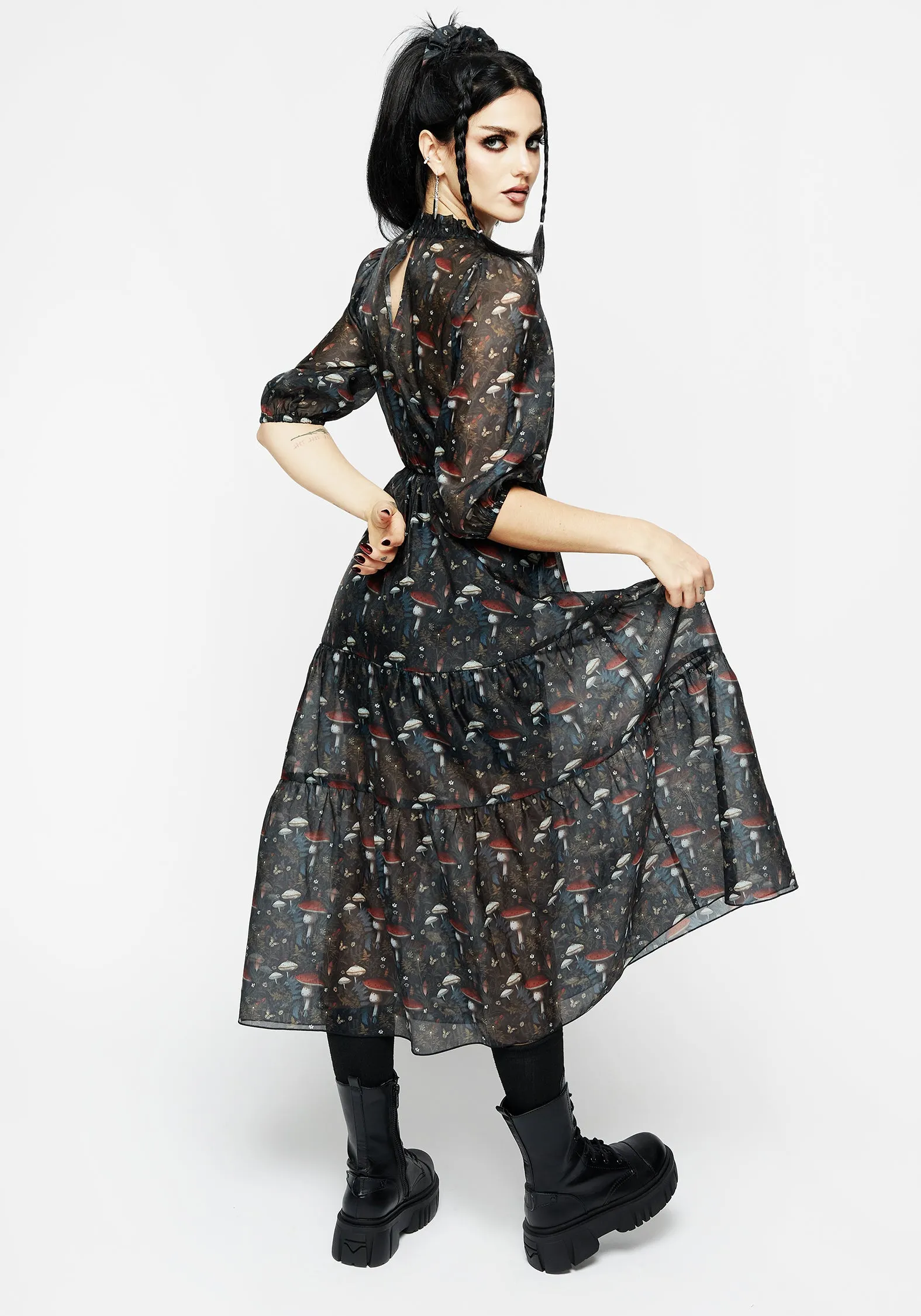 Amanita Organza Tiered Midaxi Dress Winter Layering