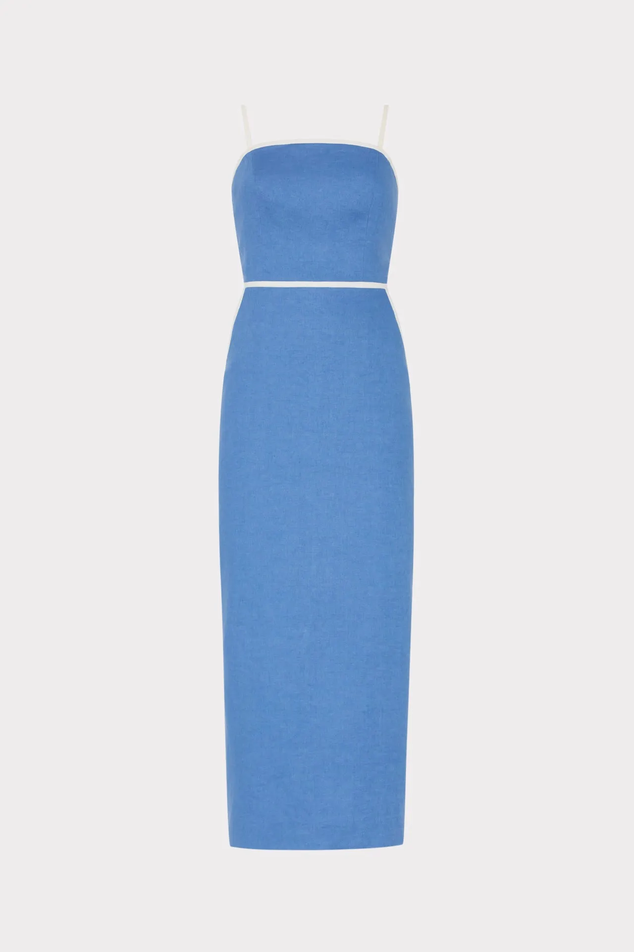 Amara Linen Contrast Midi Dress Elegant Charm