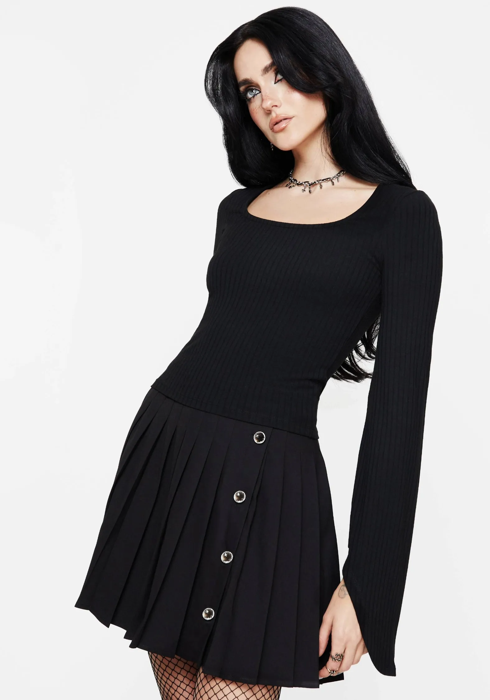 Adaptive Temperature Control Amata Square Neck Flared Long Sleeve Top