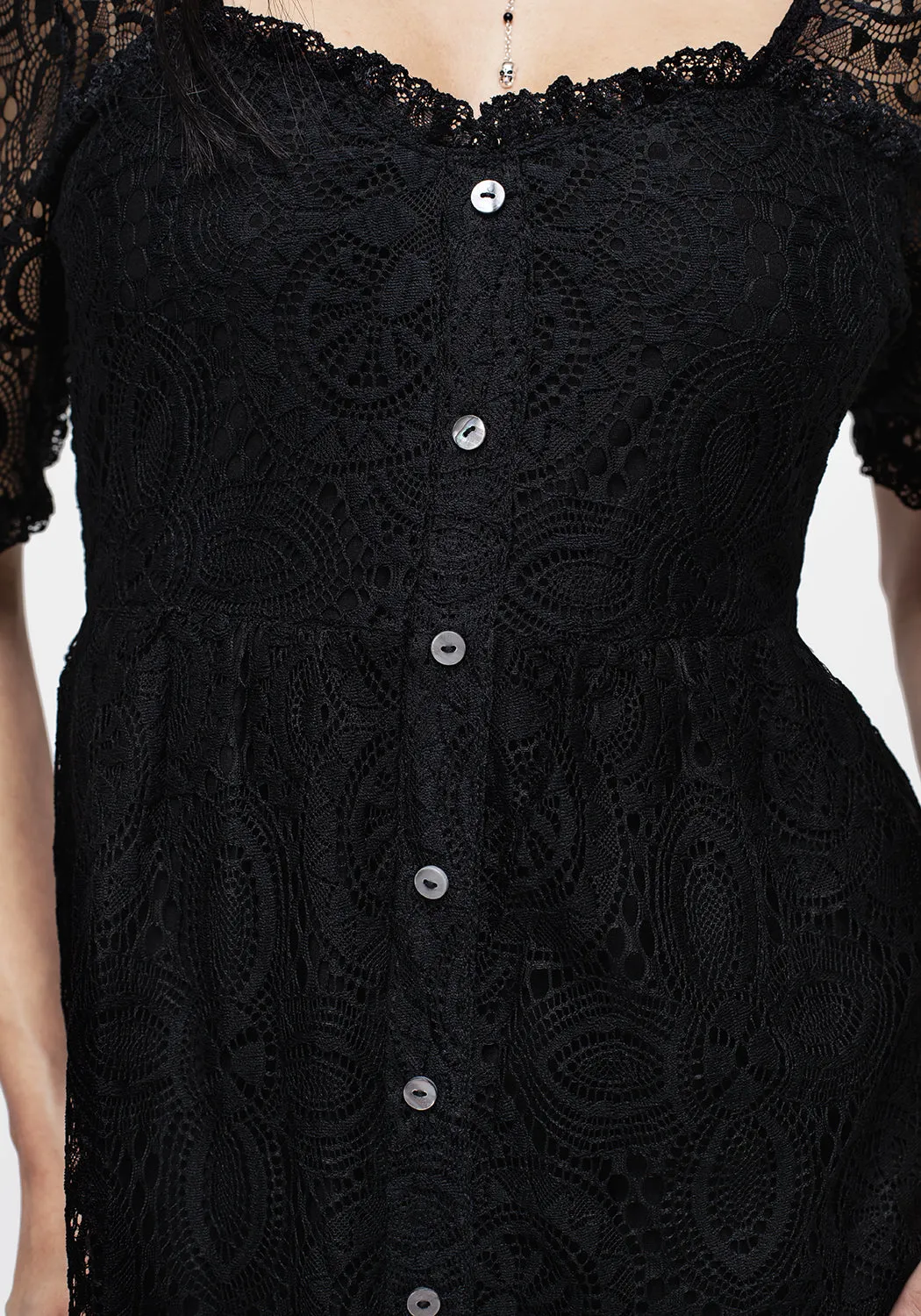 Breath Soft Demise Crochet Lace Midi Dress