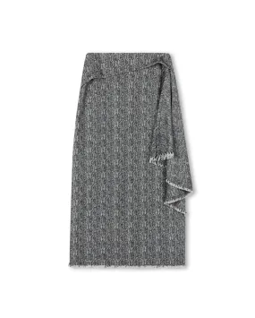 Herringbone Draped Tweed Skirt Aesthetic Fit Geometric Print