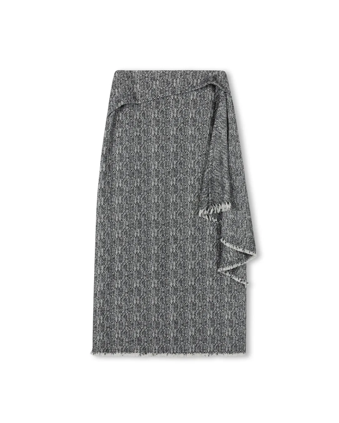 Herringbone Draped Tweed Skirt Aesthetic Fit Geometric Print