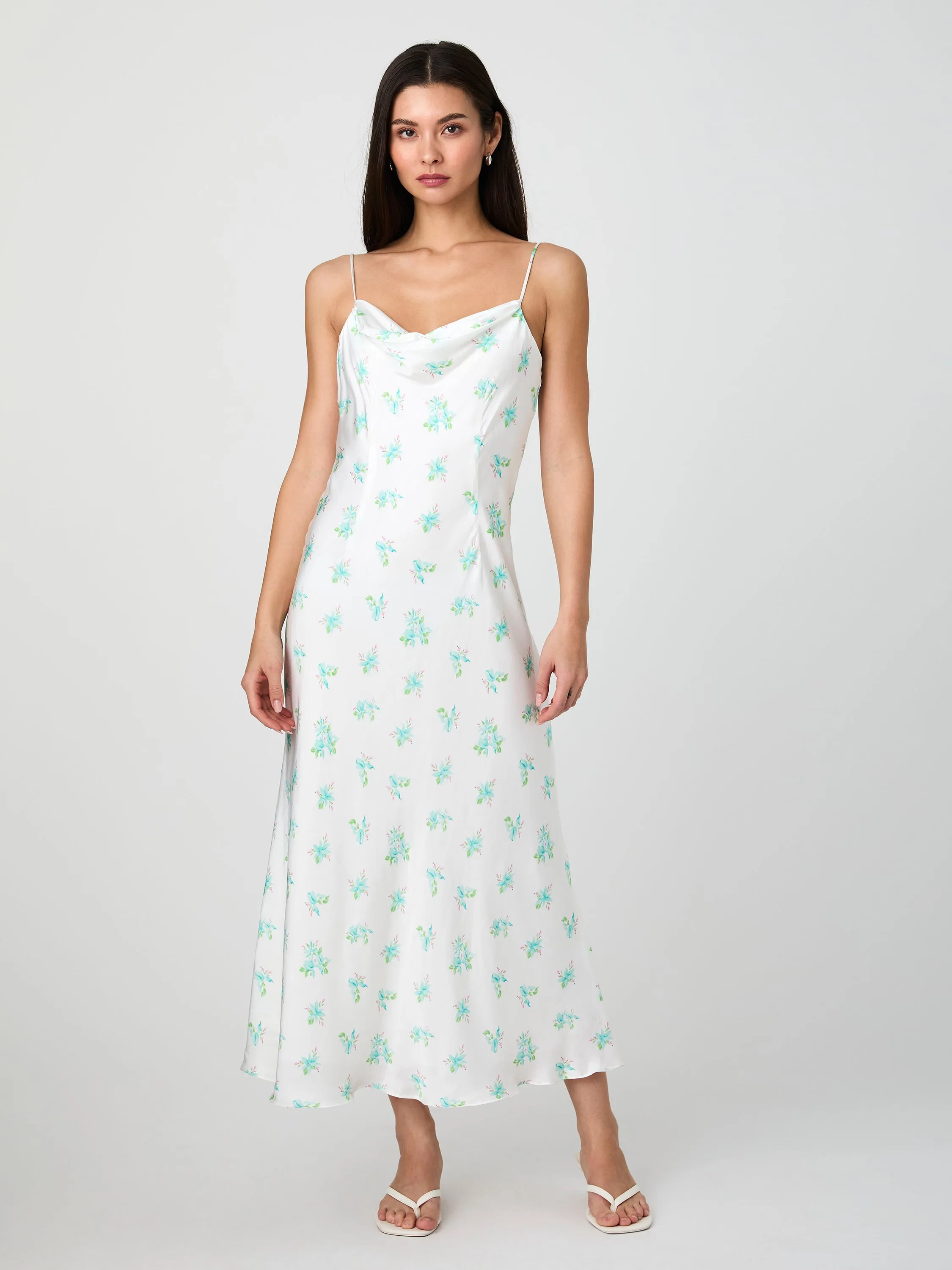 Casual Essential Chic Style Anna Fleur Satin Cowl Midi Dress