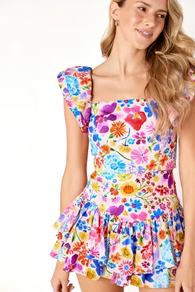 Annabelle Top Bright Floral AdjustableHemCuffs