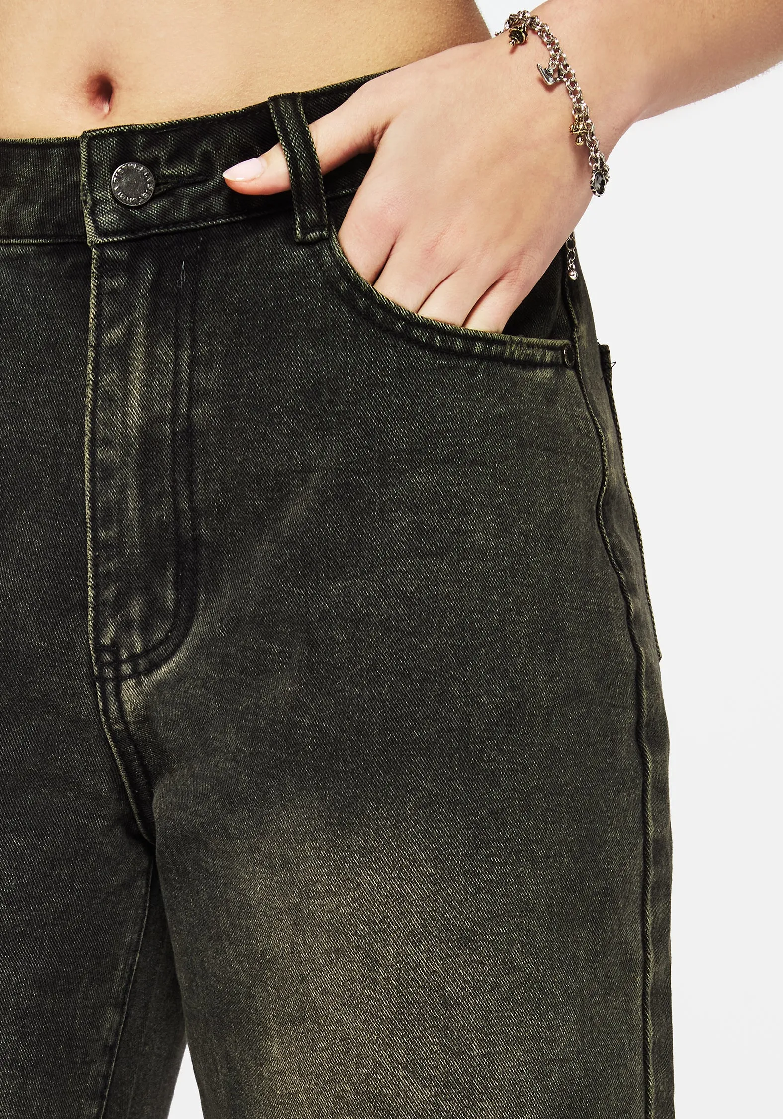 Foldable Design Light Touch Anthea Wide Leg Washed Denim Jeans